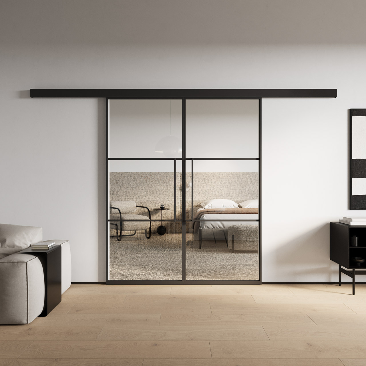 Stahl-Lofttür Doppel-Schiebetür Steel 3-ST Duo