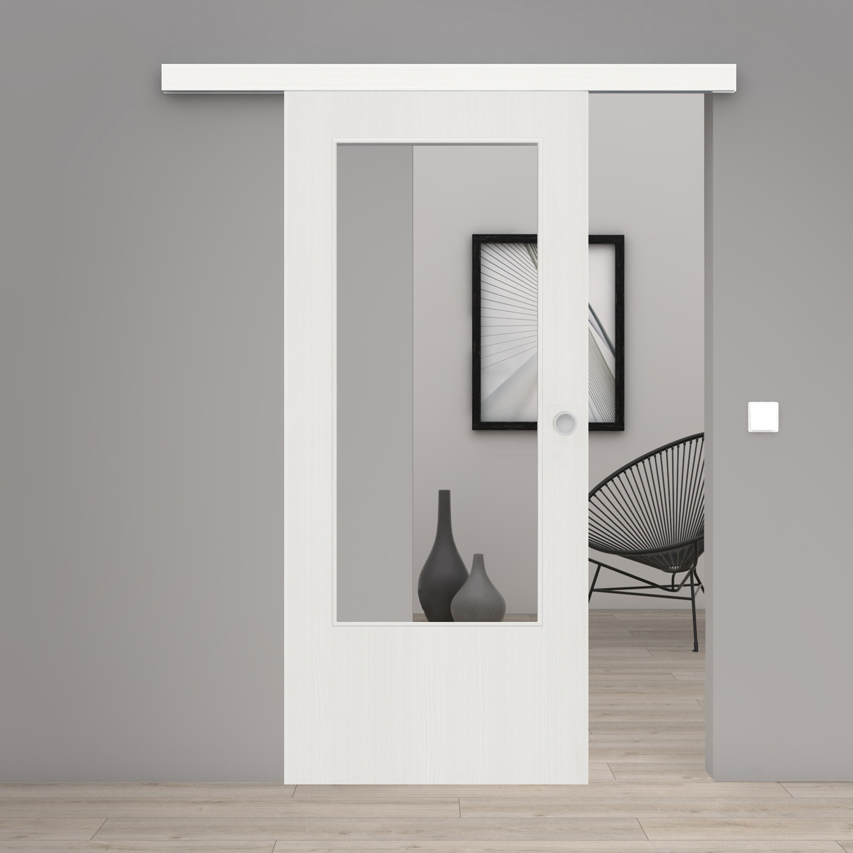 Schiebetür Laminato Accent Weiß CPL großer Lichtausschnitt