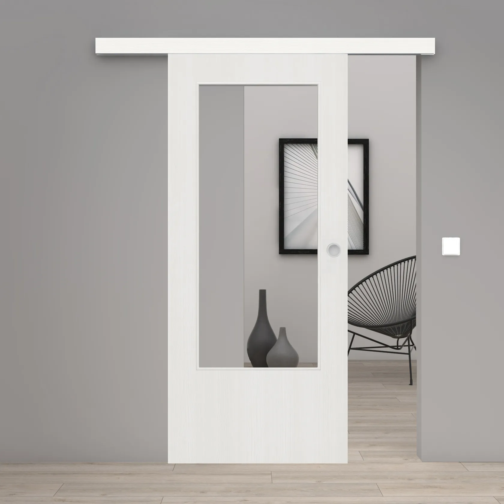 Schiebetür Laminato Accent Weiß CPL großer Lichtausschnitt