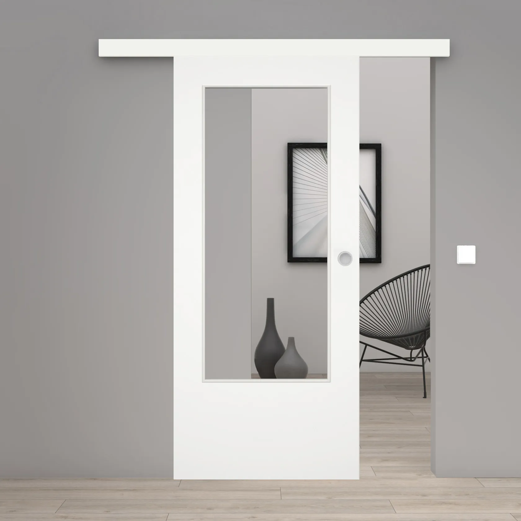 Schiebetür Laminato Uniweiß 9016 CPL großer Lichtausschnitt