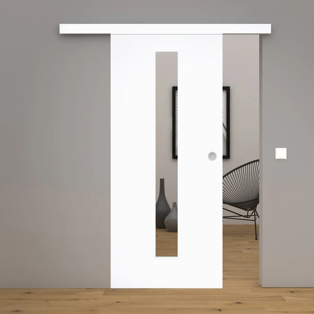 Schiebetür Laminato Weißlack neo CPL schmaler Lichtausschnitt