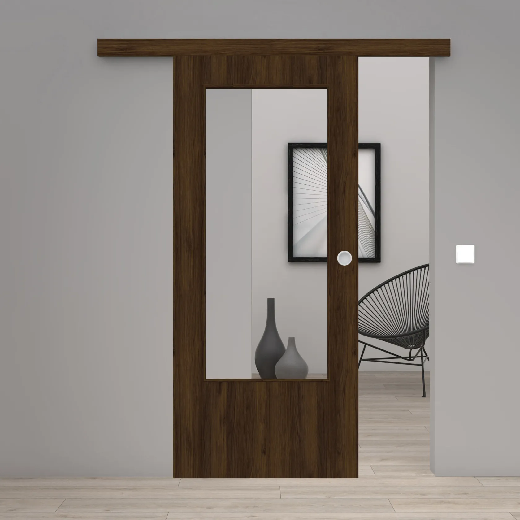 Schiebetür Laminato Accent Nussbraun CPL großer Lichtausschnitt