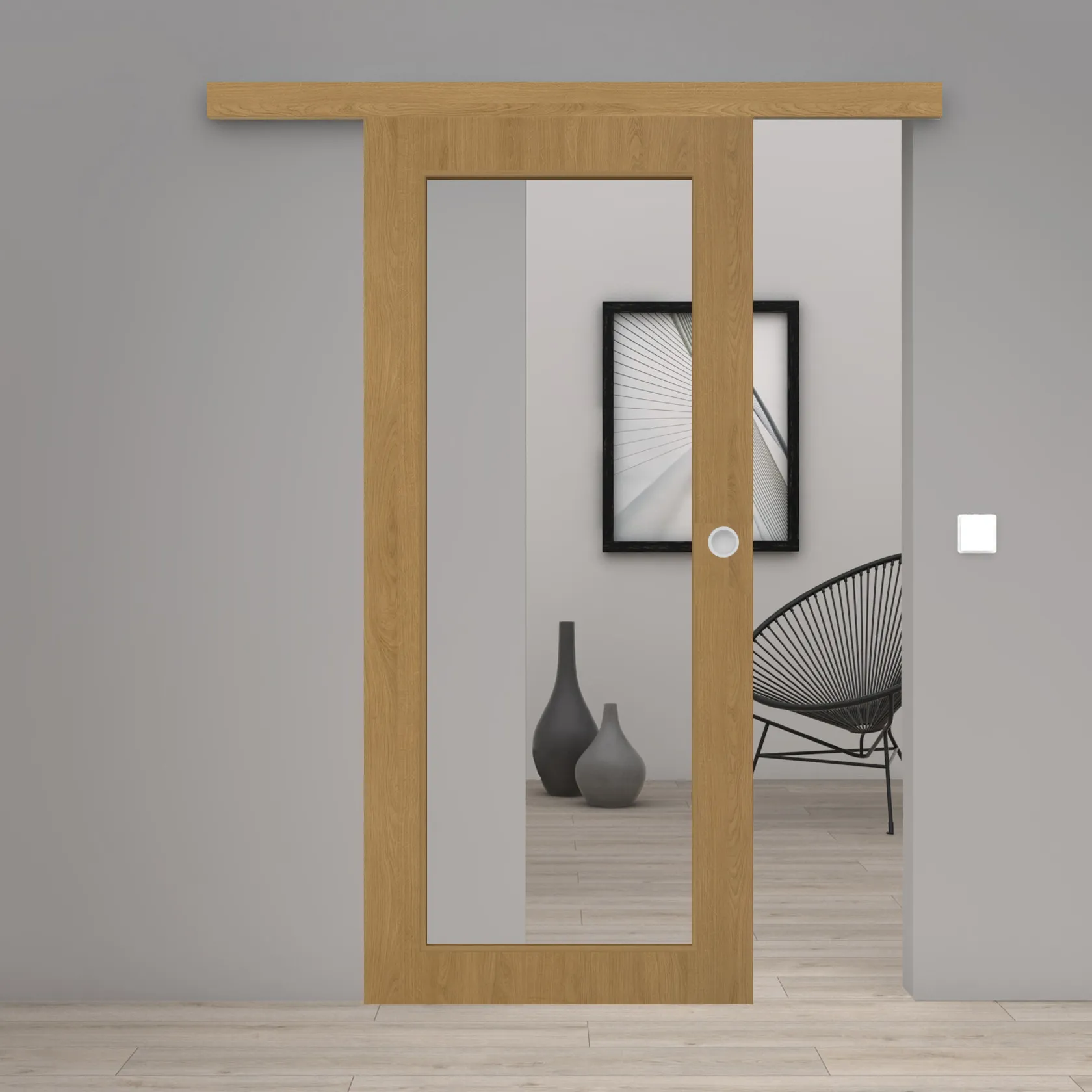 Schiebetür Laminato Eiche Natur CPL XXL-Lichtausschnitt