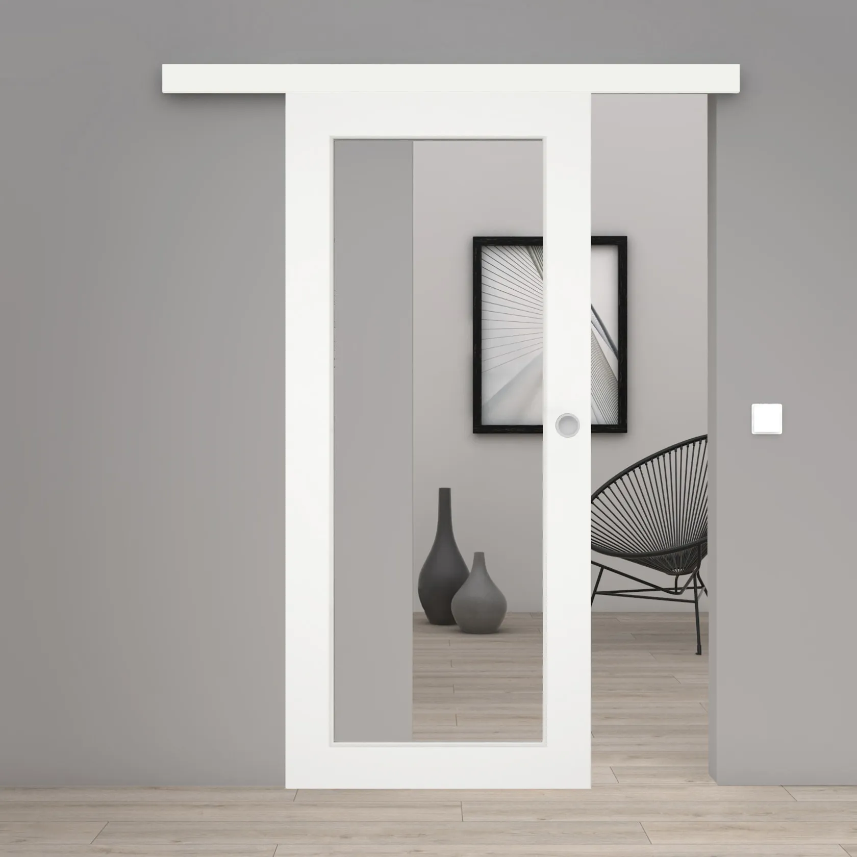Schiebetür Laminato Uniweiß 9016 CPL XXL-Lichtausschnitt