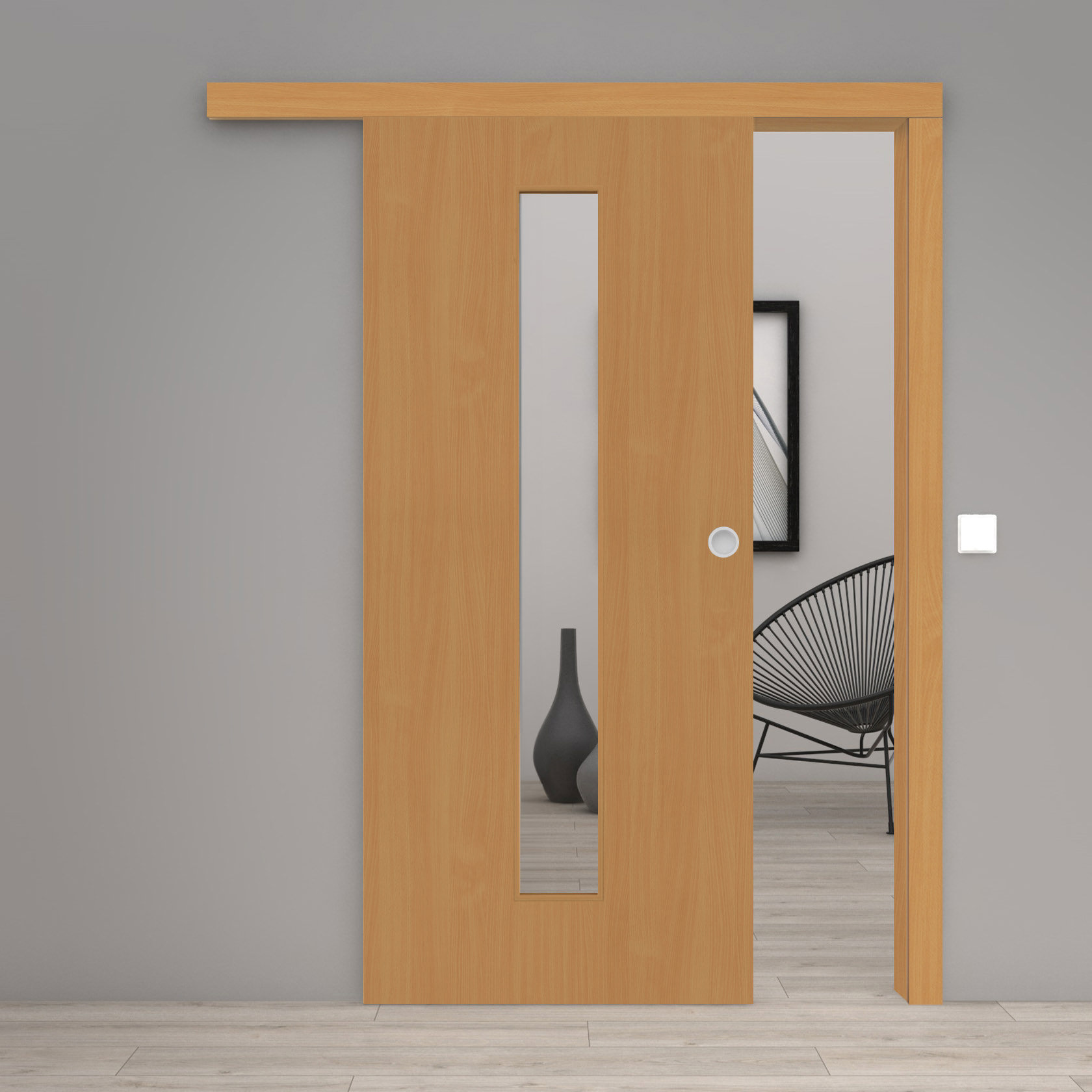 Schiebetür Laminato Buche CPL schmaler Lichtausschnitt