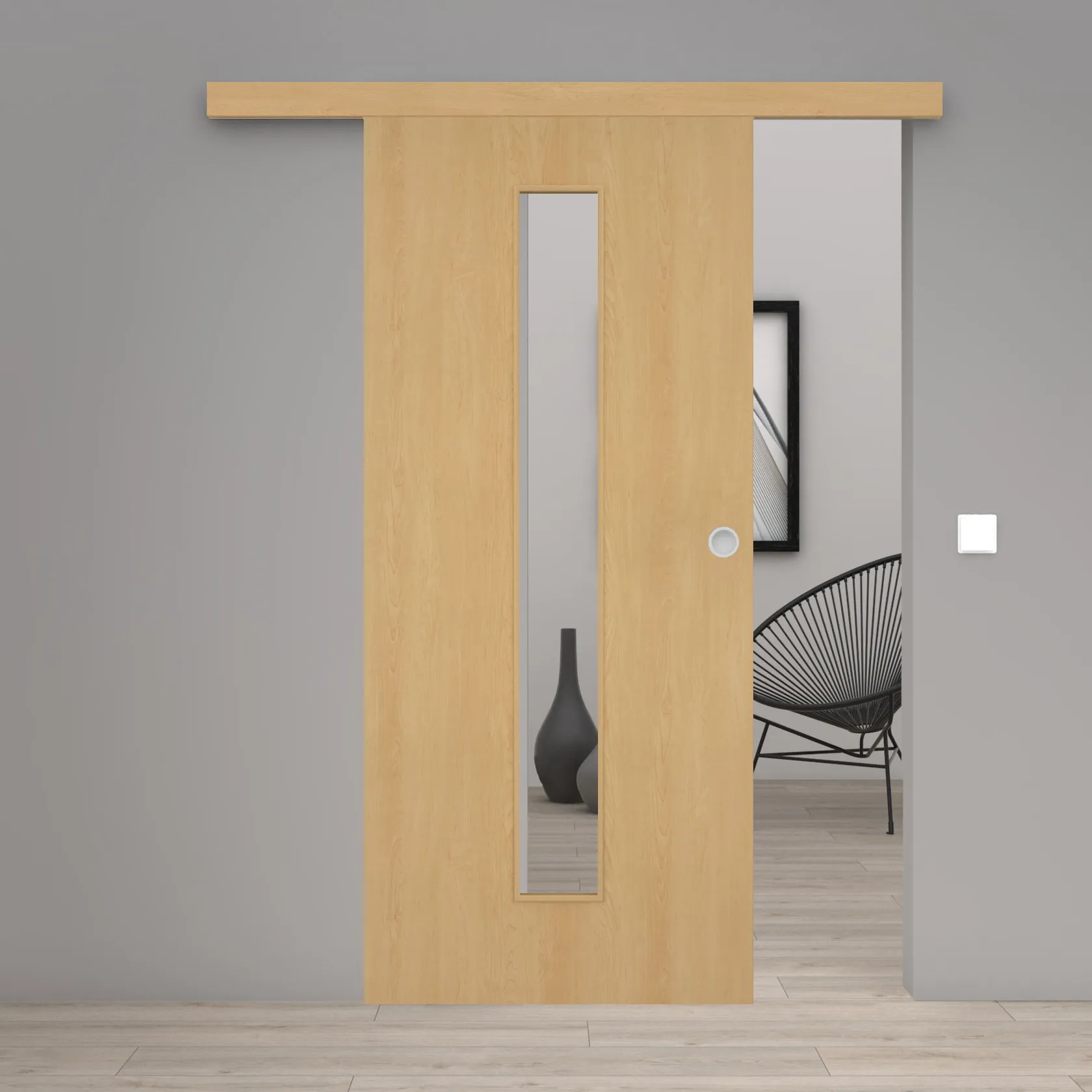 Schiebetür Laminato Ahorn CPL schmaler Lichtausschnitt