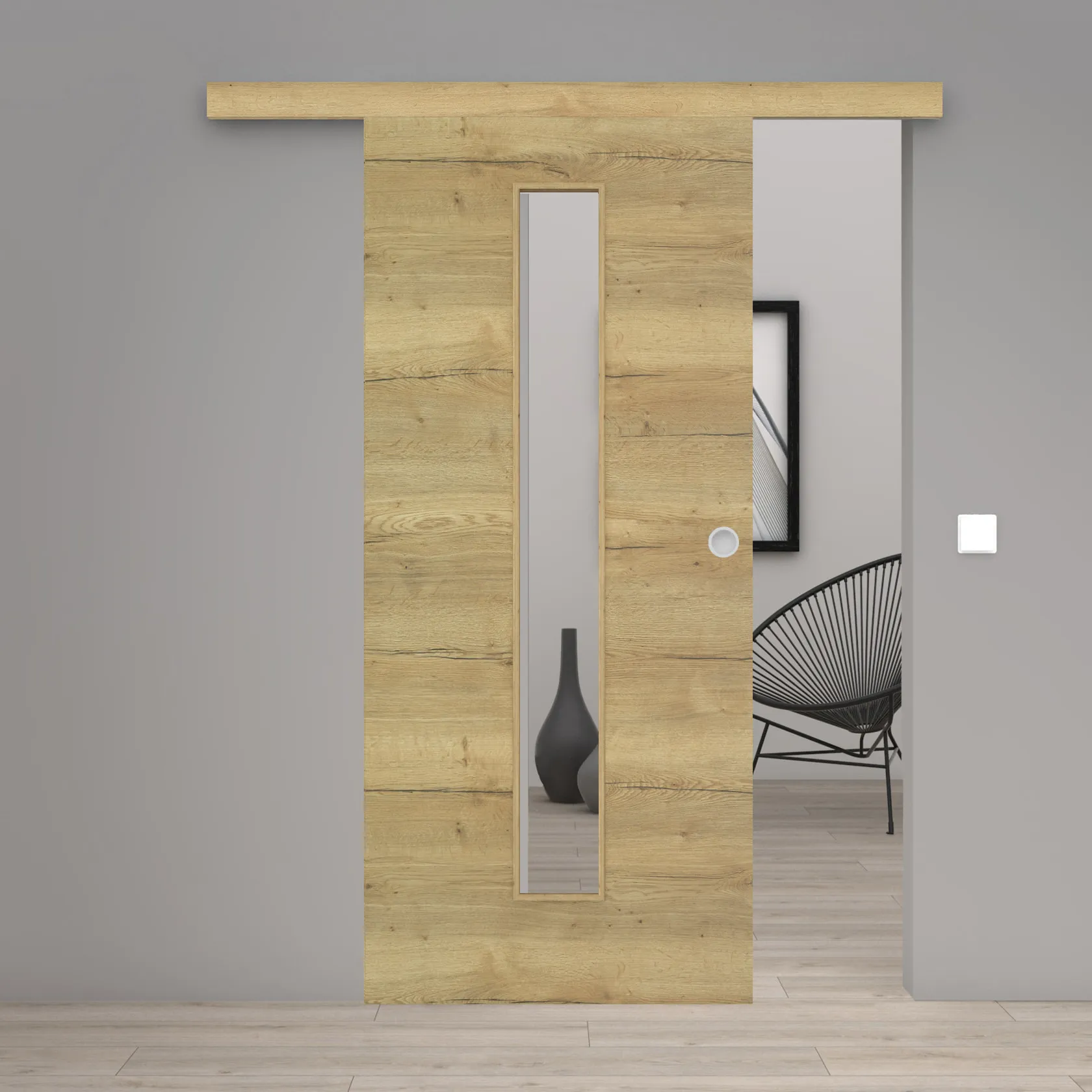 Schiebetür Laminato Eiche Strong Quer CPL schmaler Lichtausschnitt