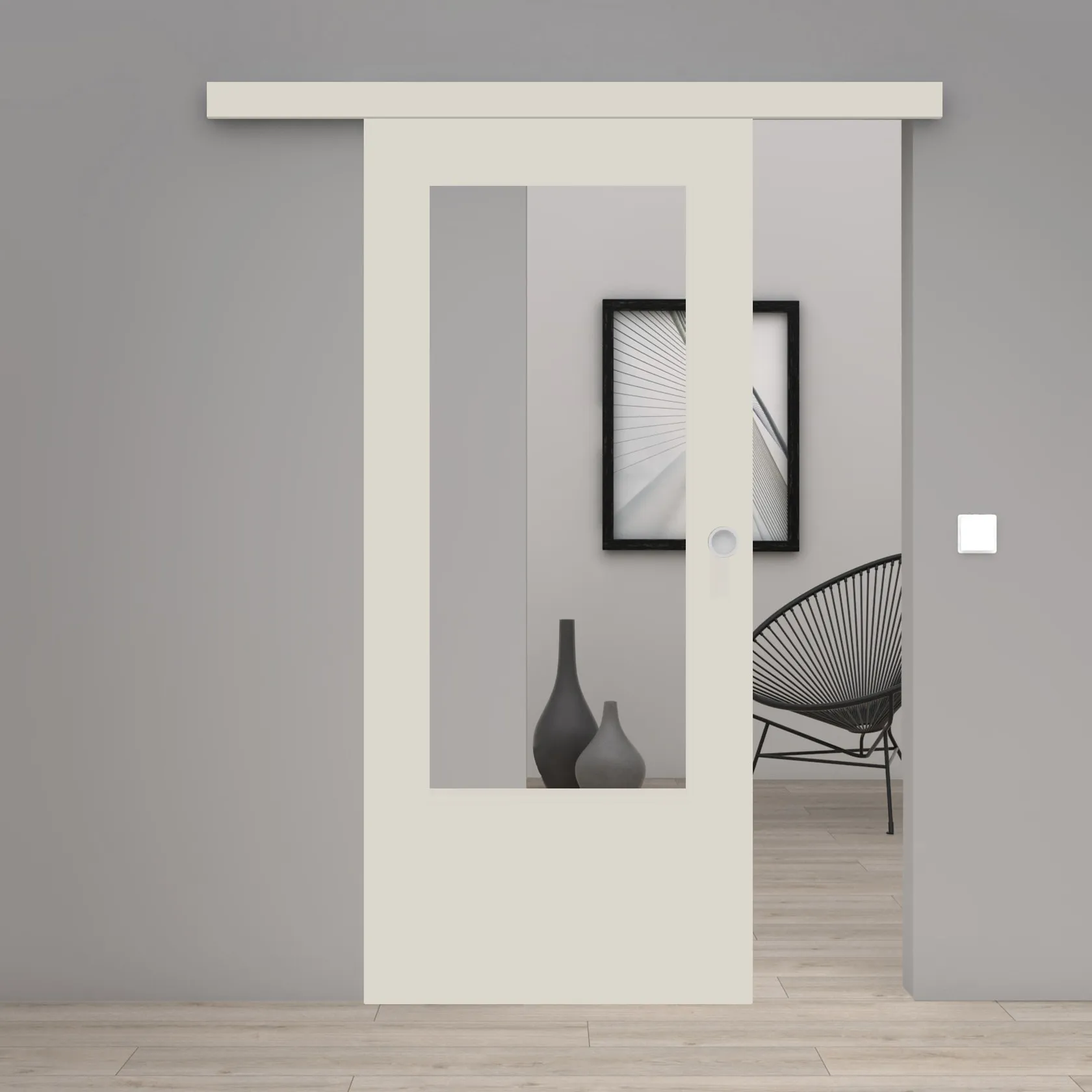 Schiebetür Laminato Angoragrau CPL großer Lichtausschnitt
