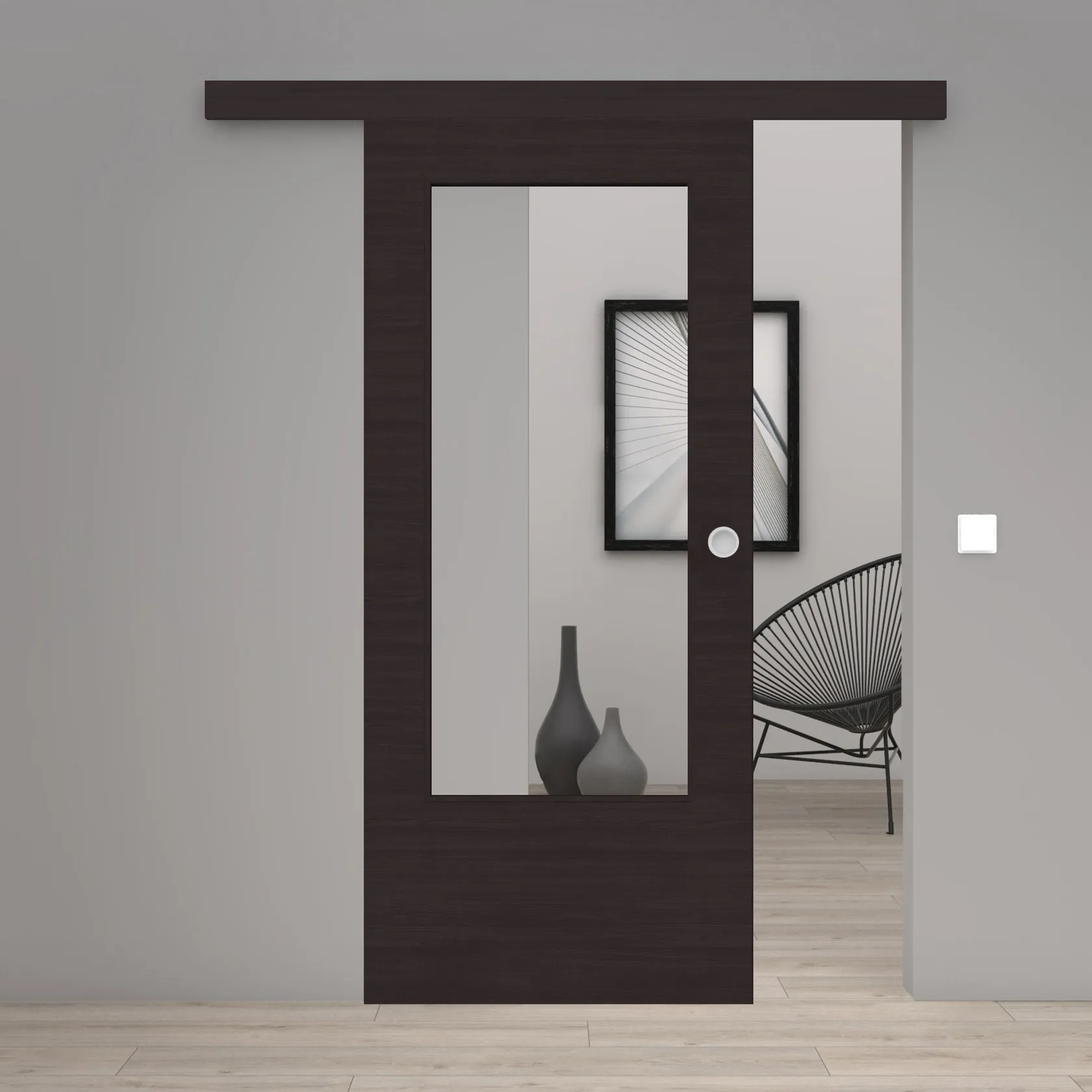 Schiebetür Laminato Accent Graphitgrau Quer CPL großer Lichtausschnitt
