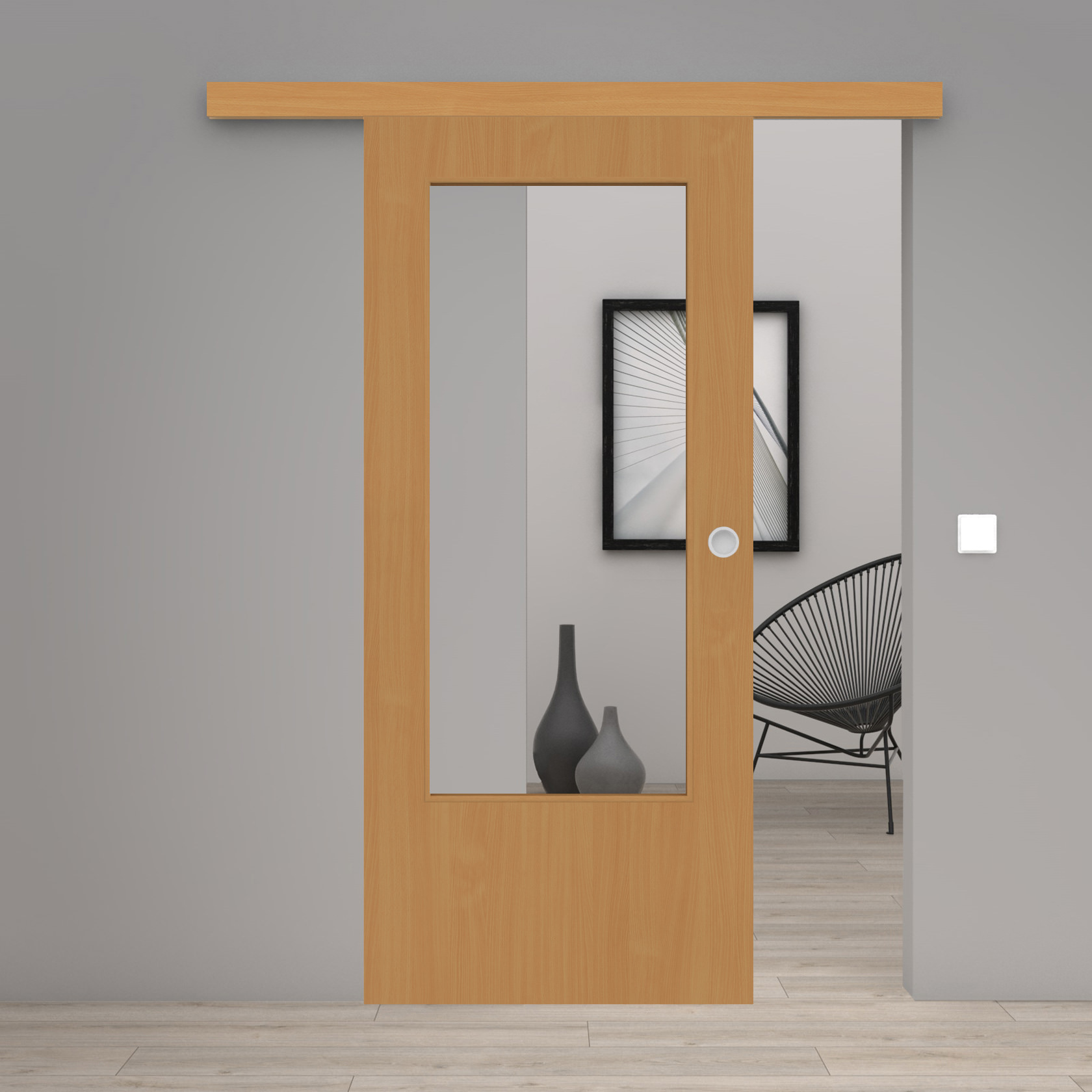 Schiebetür Laminato Buche CPL großer Lichtausschnitt
