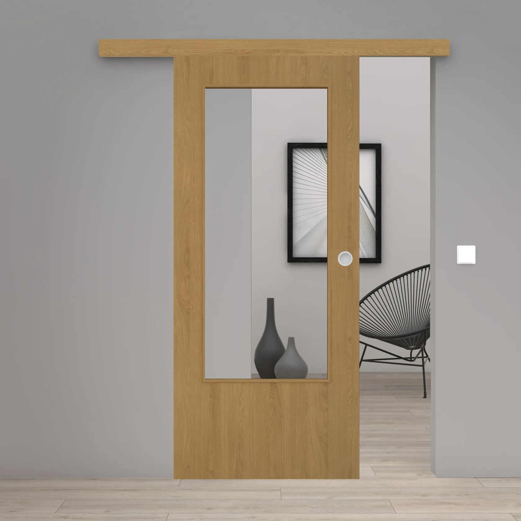 Schiebetür Laminato Eiche Natur CPL großer Lichtausschnitt