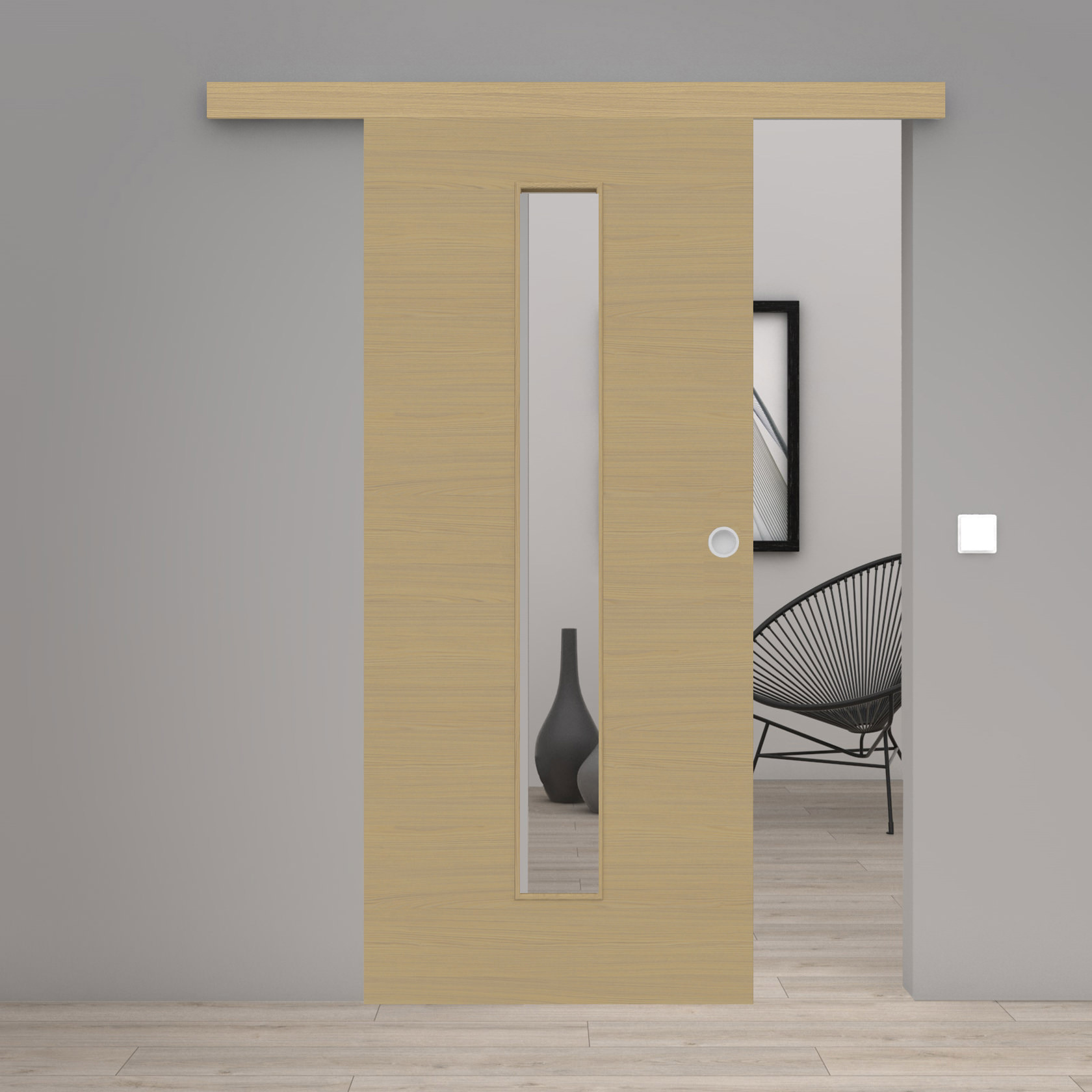 Schiebetür Laminato Accent Naturbeige Quer CPL schmaler Lichtausschnitt