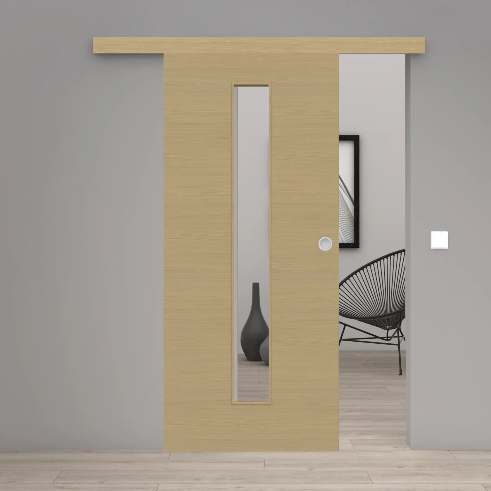 Schiebetür Laminato Accent Naturbeige Quer CPL schmaler Lichtausschnitt