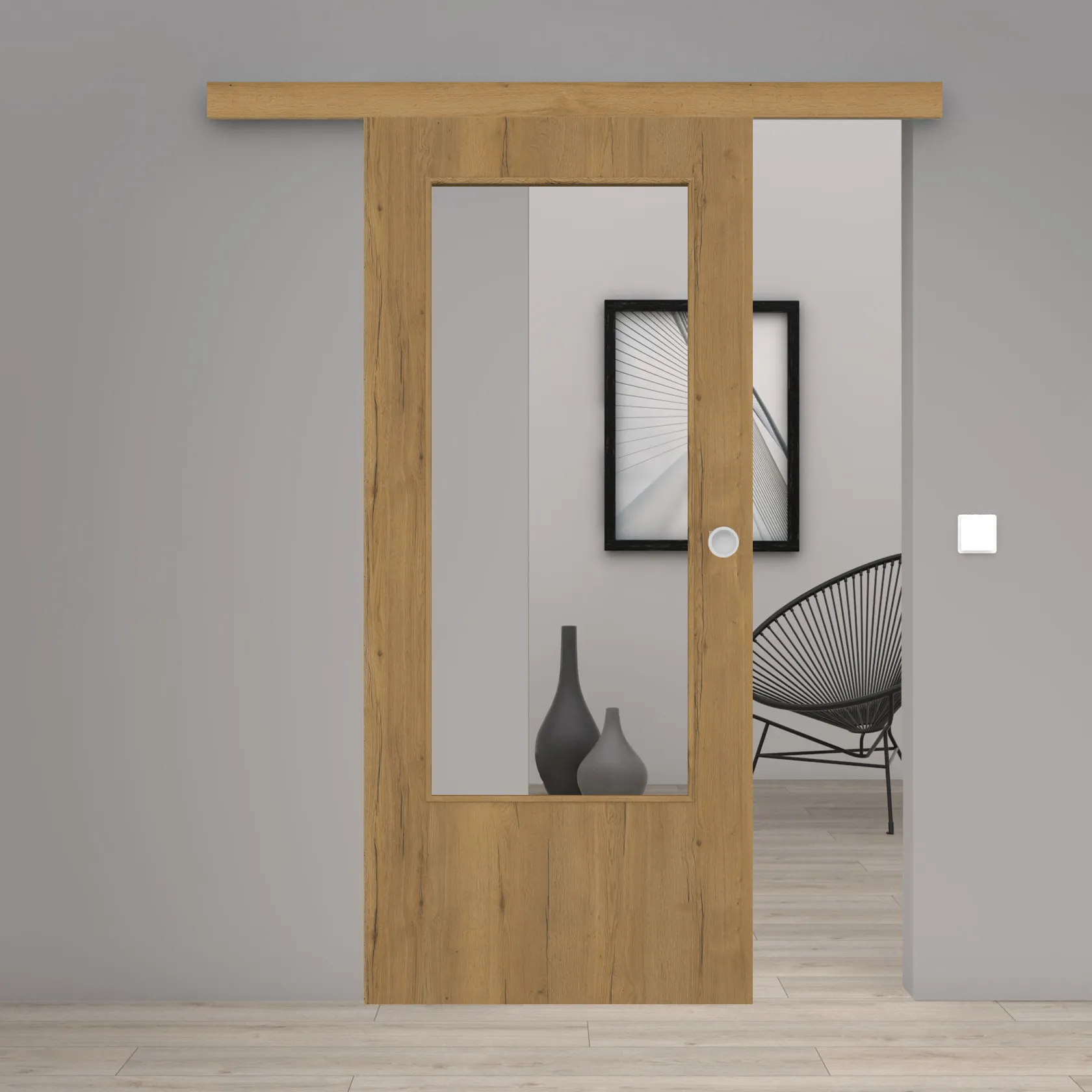 Schiebetür Laminato Eiche Honey CPL großer Lichtausschnitt