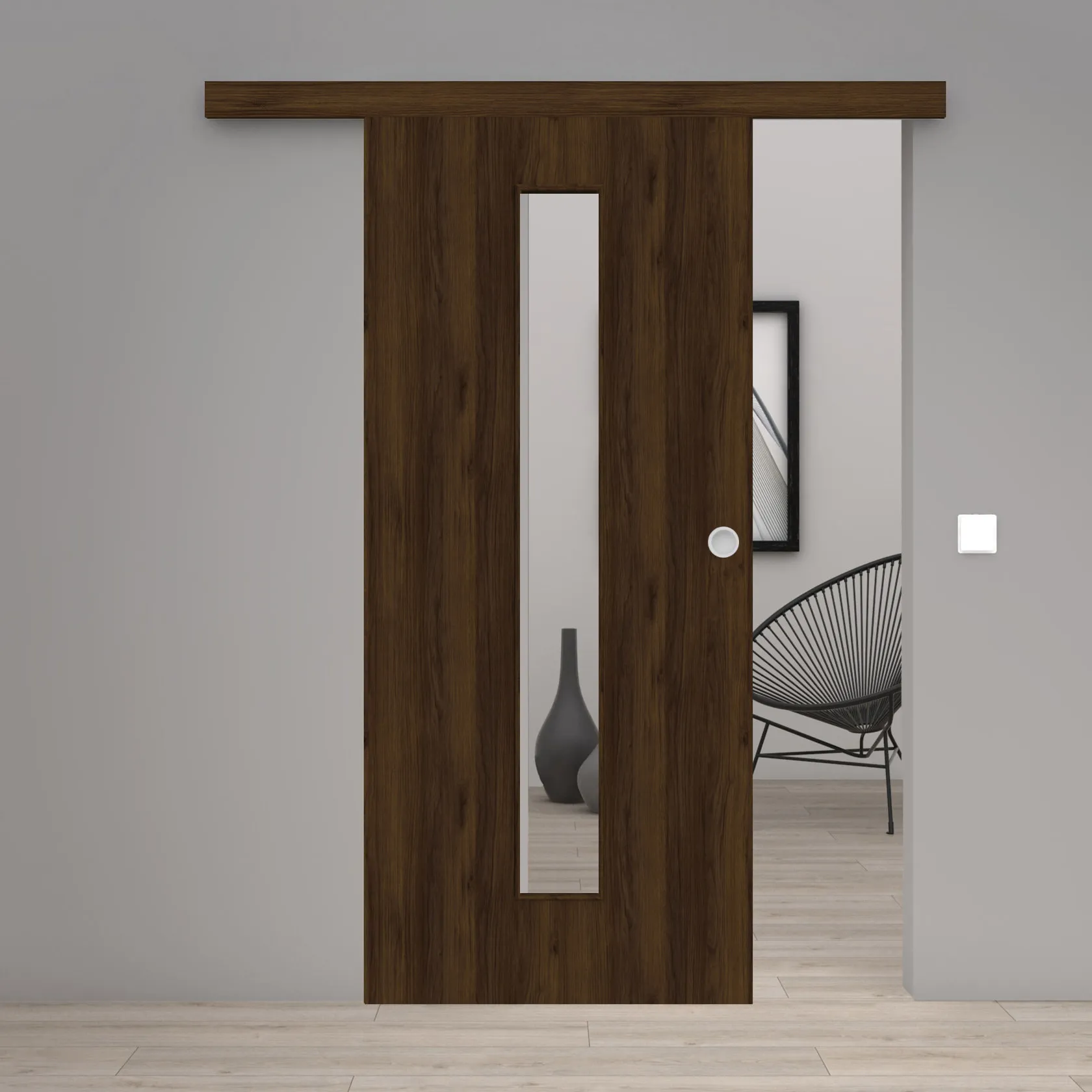 Schiebetür Laminato Accent Nussbraun CPL schmaler Lichtausschnitt