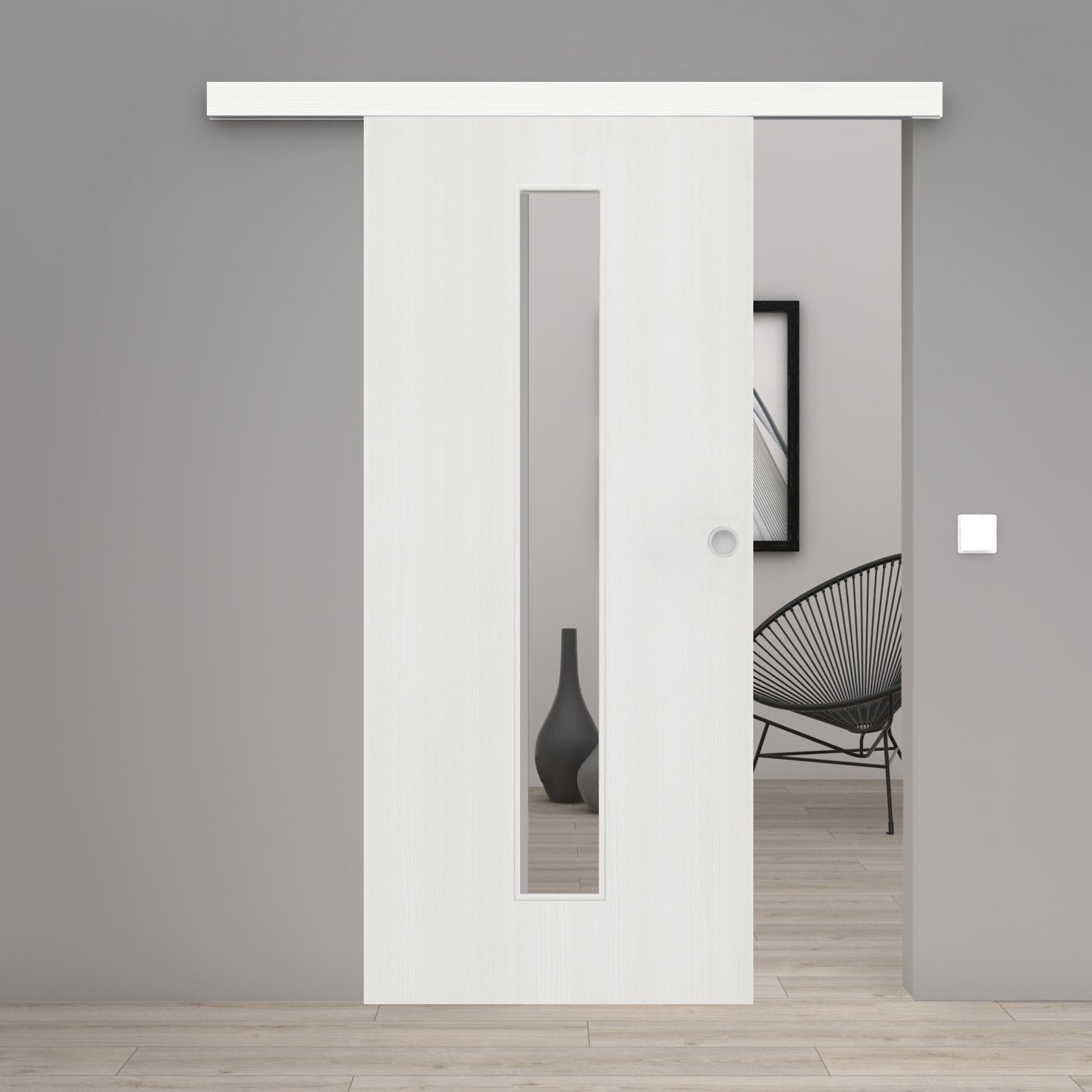 Schiebetür Laminato Accent Weiß CPL schmaler Lichtausschnitt