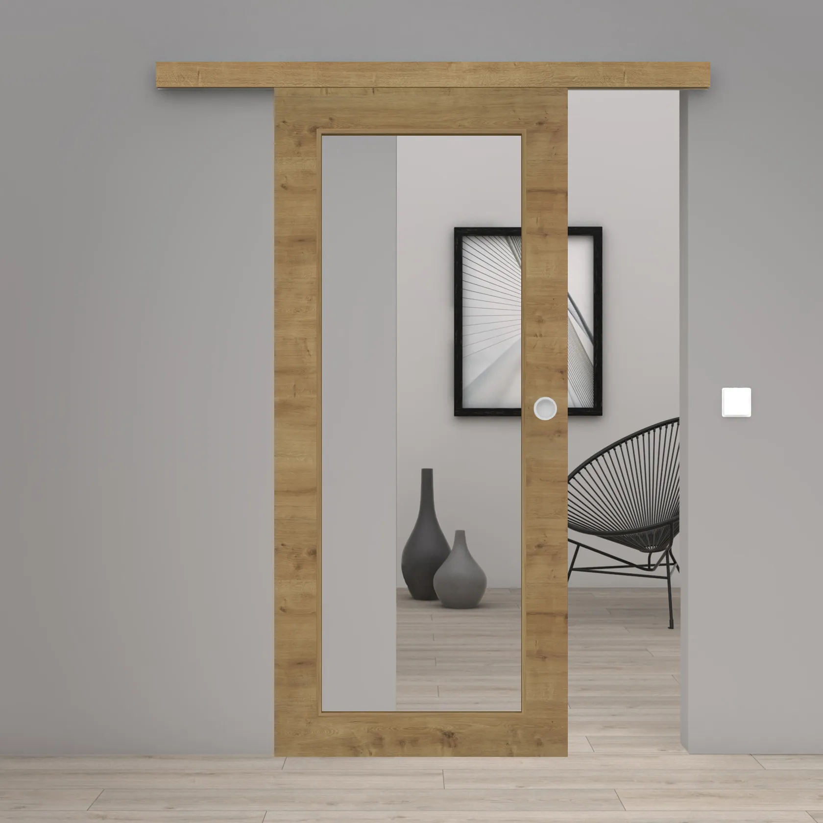Schiebetür Laminato Eiche astig Quer CPL XXL-Lichtausschnitt
