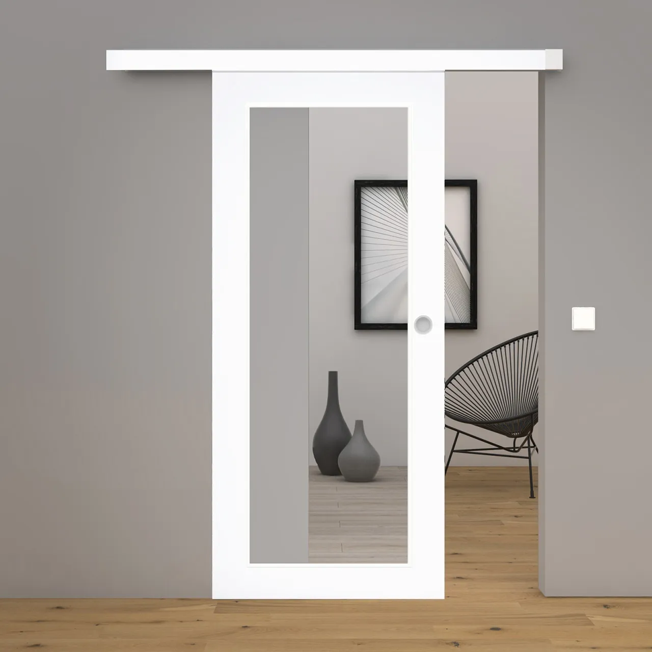 Schiebetür Laminato Weißlack neo CPL XXL-Lichtausschnitt
