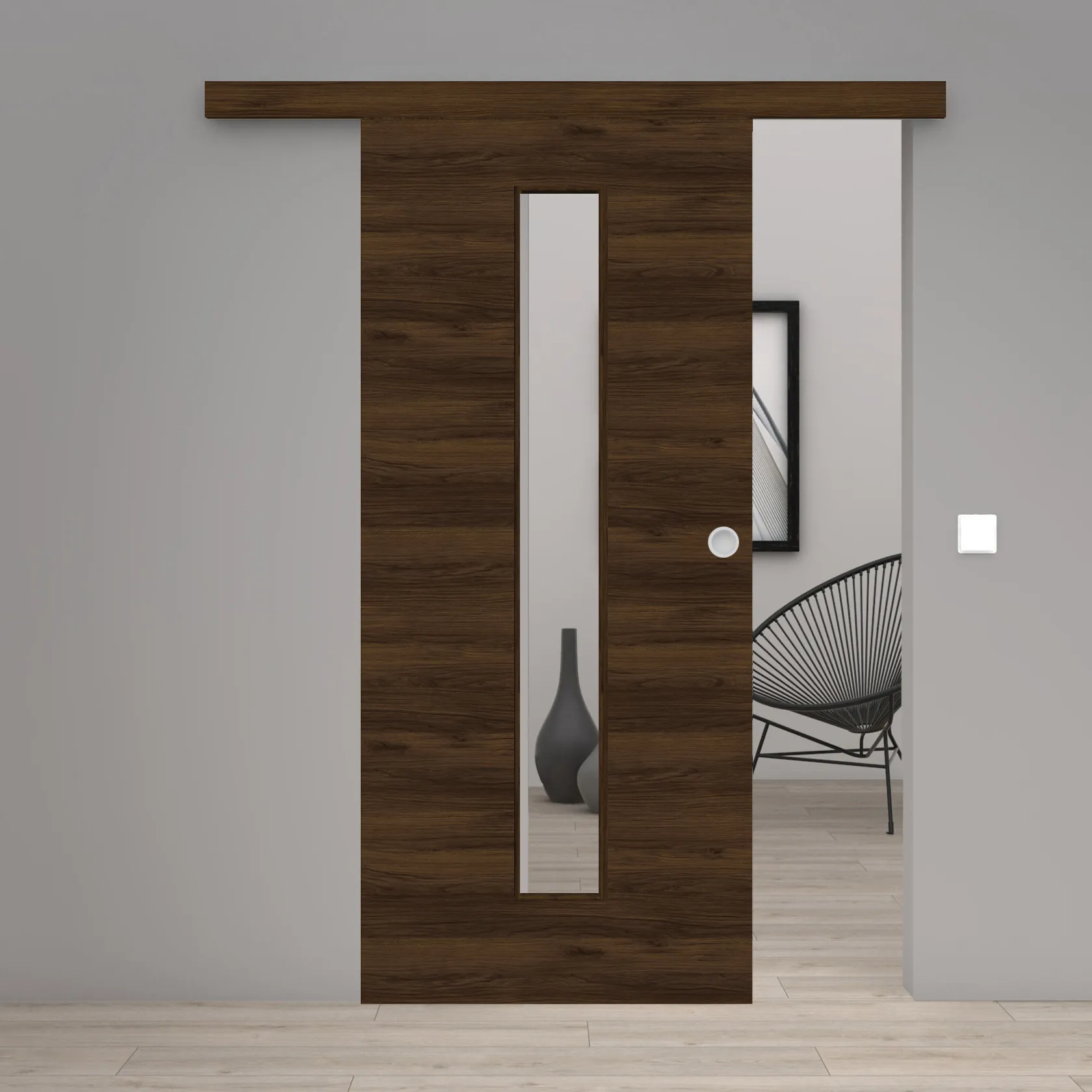 Schiebetür Laminato Accent Nussbraun Quer CPL schmaler Lichtausschnitt