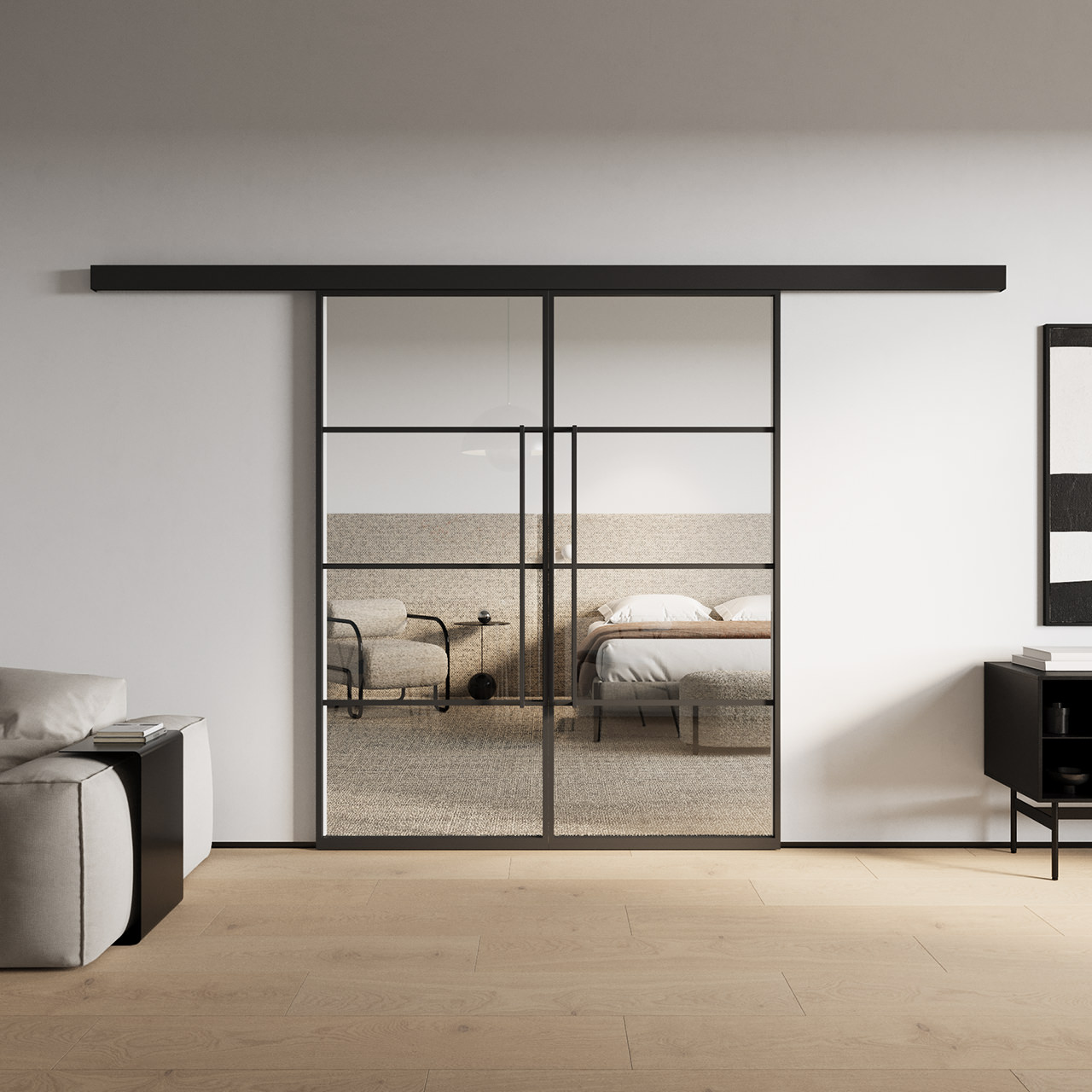 Stahl-Lofttür Doppel-Schiebetür Steel 4-ST Duo