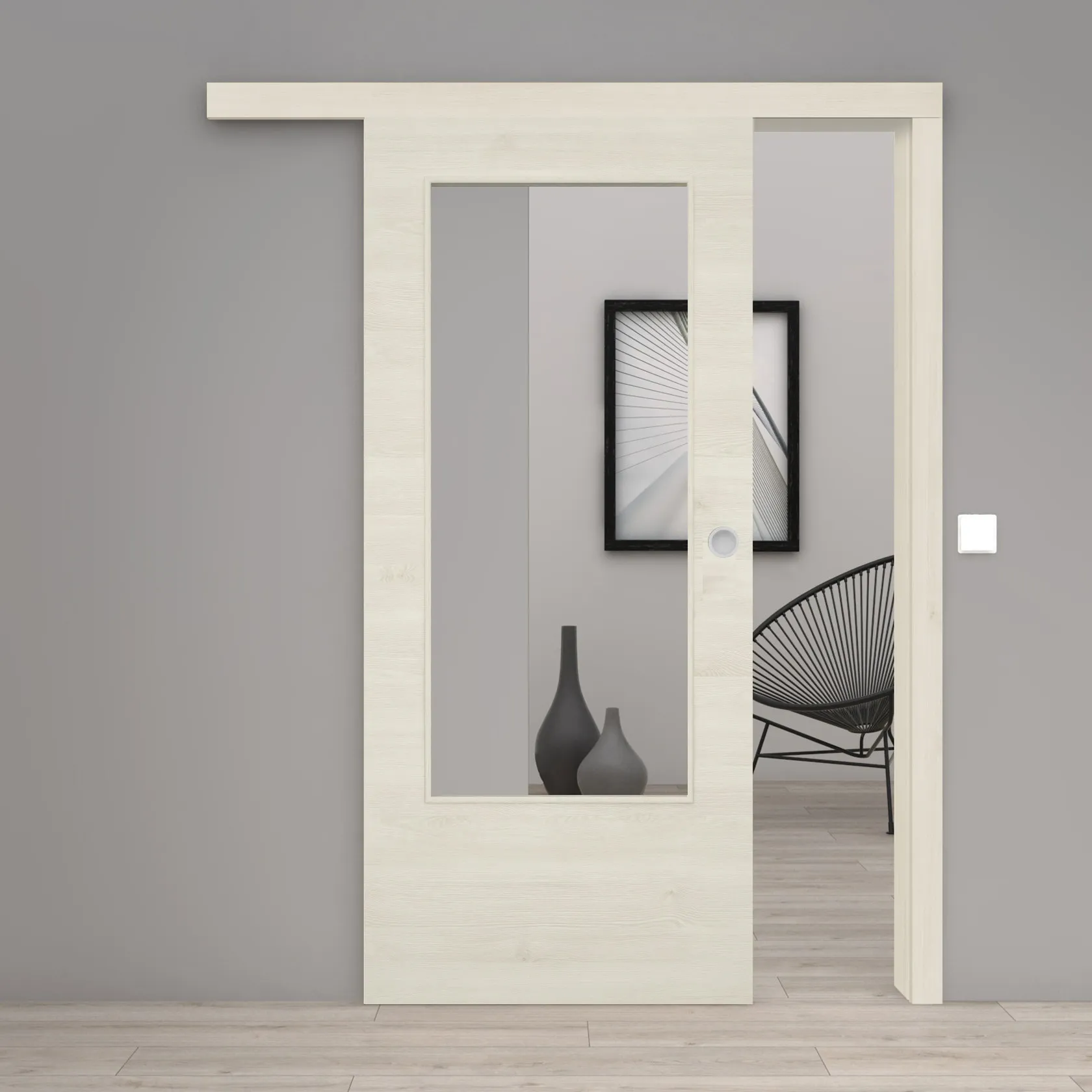 Schiebetür Laminato Pinie Pearl Quer CPL großer Lichtausschnitt