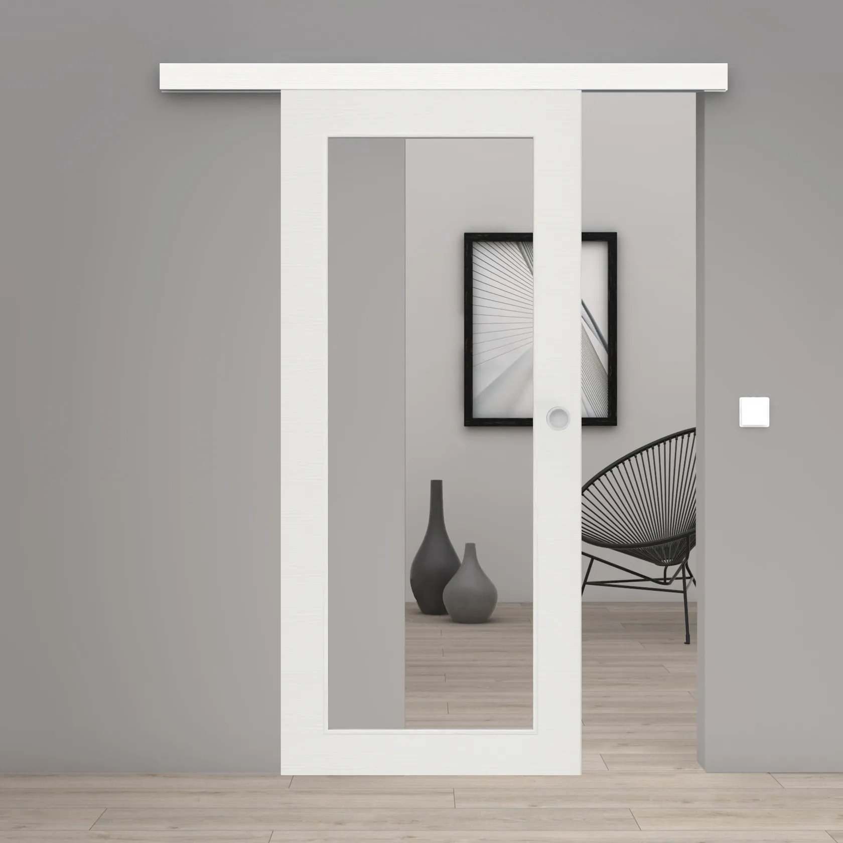 Schiebetür Laminato Accent Weiß Quer CPL XXL-Lichtausschnitt