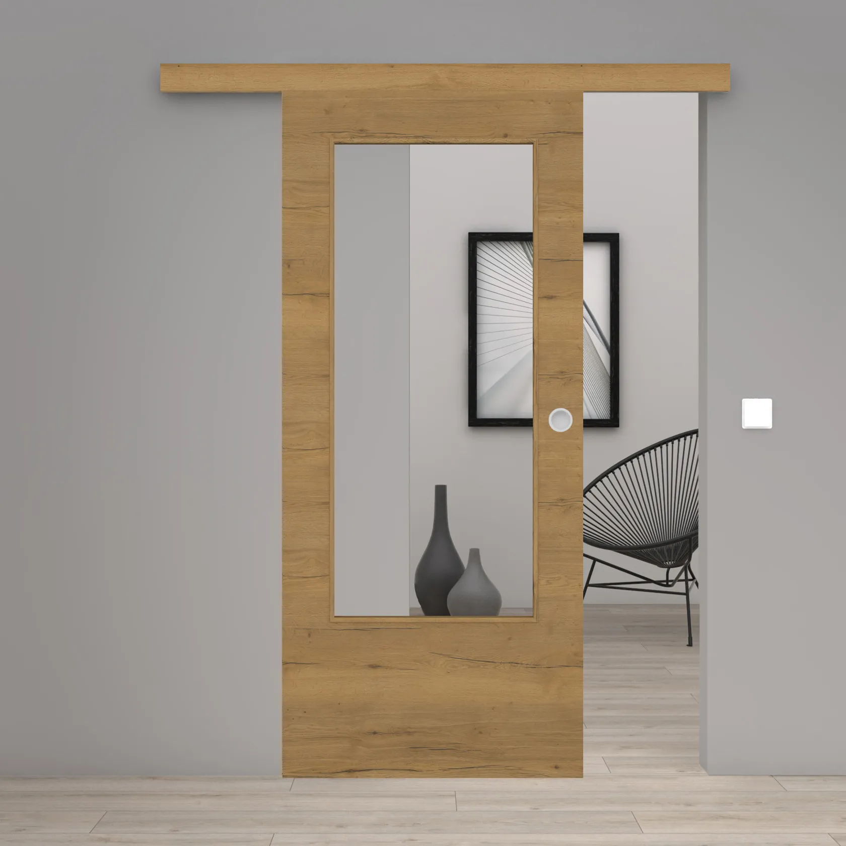 Schiebetür Laminato Eiche Honey Quer CPL großer Lichtausschnitt