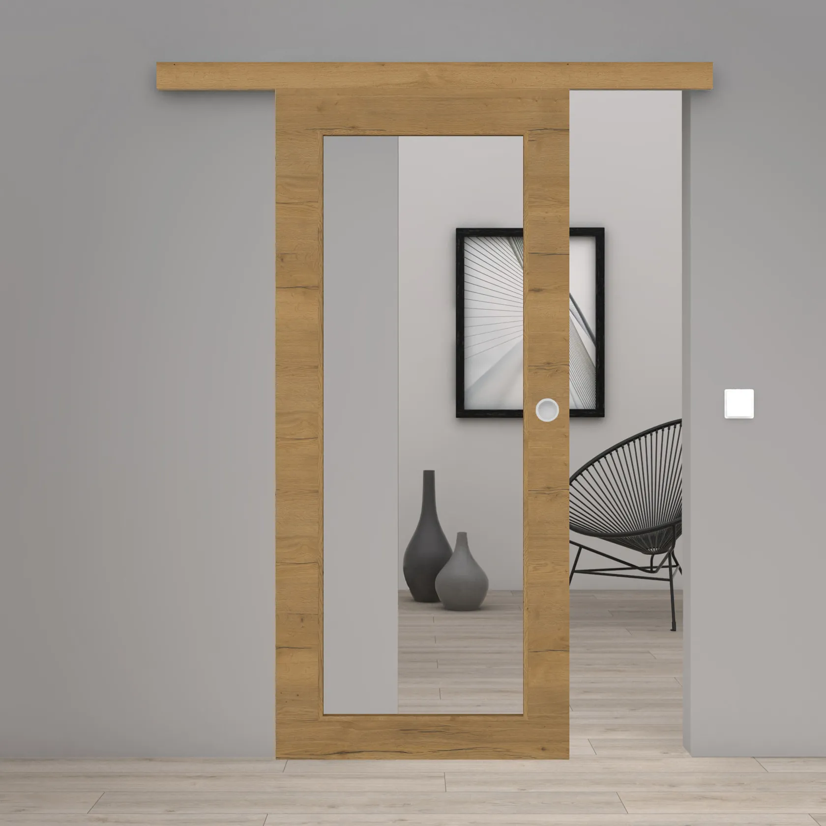 Schiebetür Laminato Eiche Honey Quer CPL XXL-Lichtausschnitt