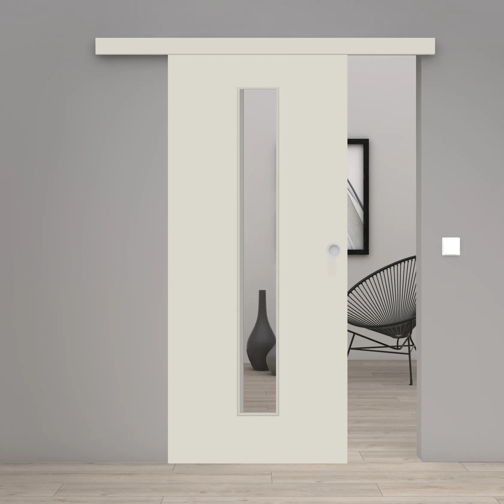 Schiebetür Laminato Angoragrau CPL schmaler Lichtausschnitt