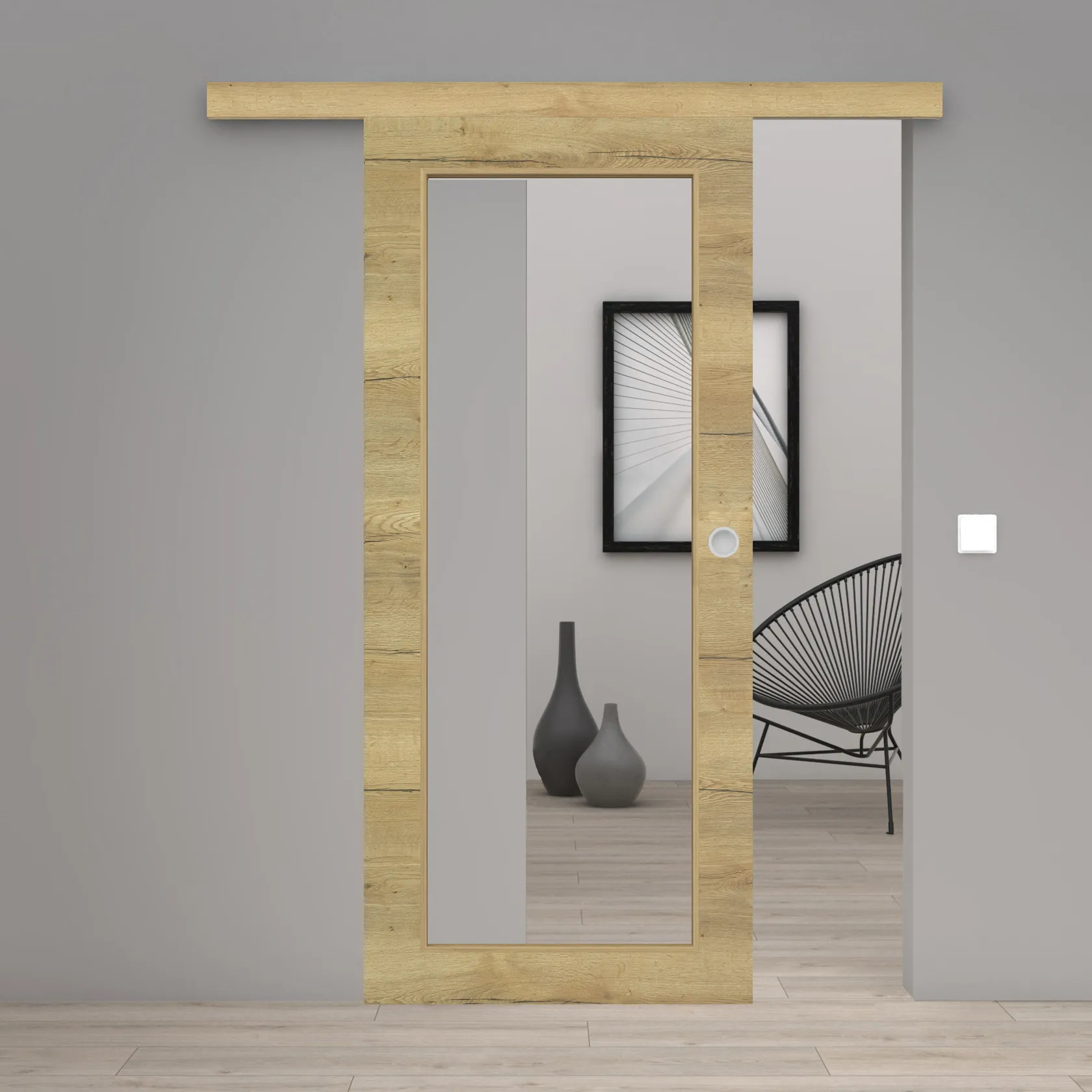 Schiebetür Laminato Eiche Strong Quer CPL XXL-Lichtausschnitt