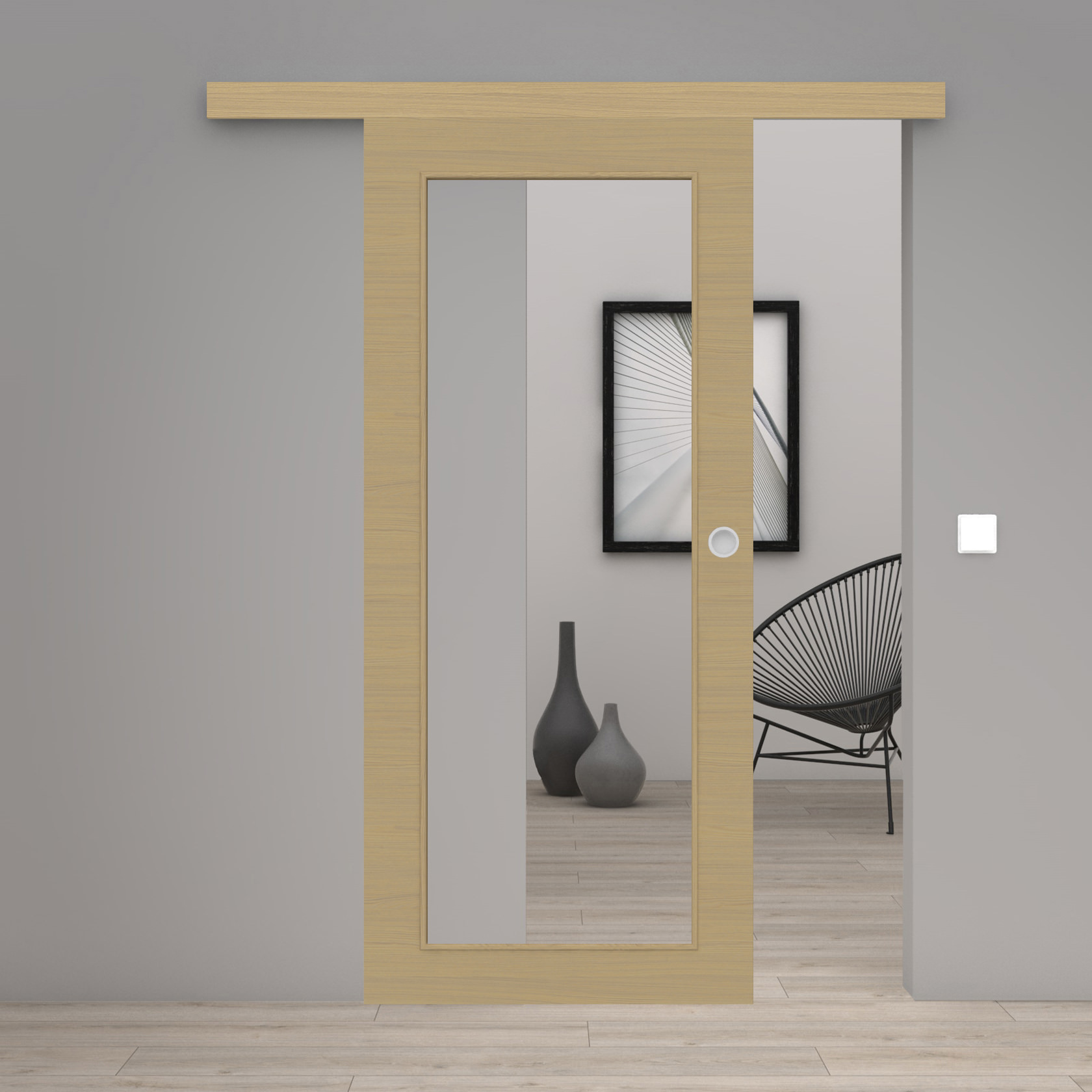Schiebetür Laminato Accent Naturbeige Quer CPL XXL-Lichtausschnitt