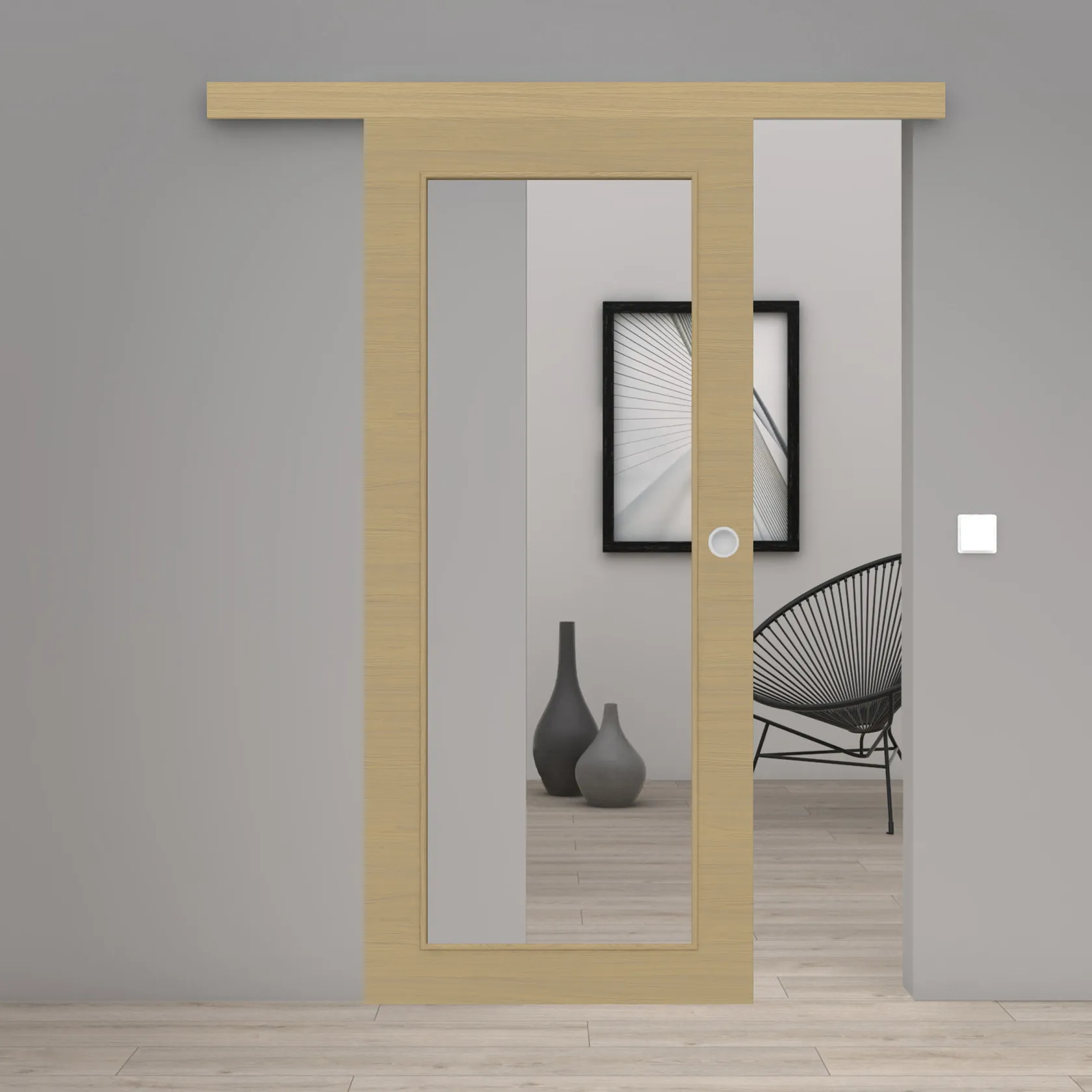 Schiebetür Laminato Accent Naturbeige Quer CPL XXL-Lichtausschnitt