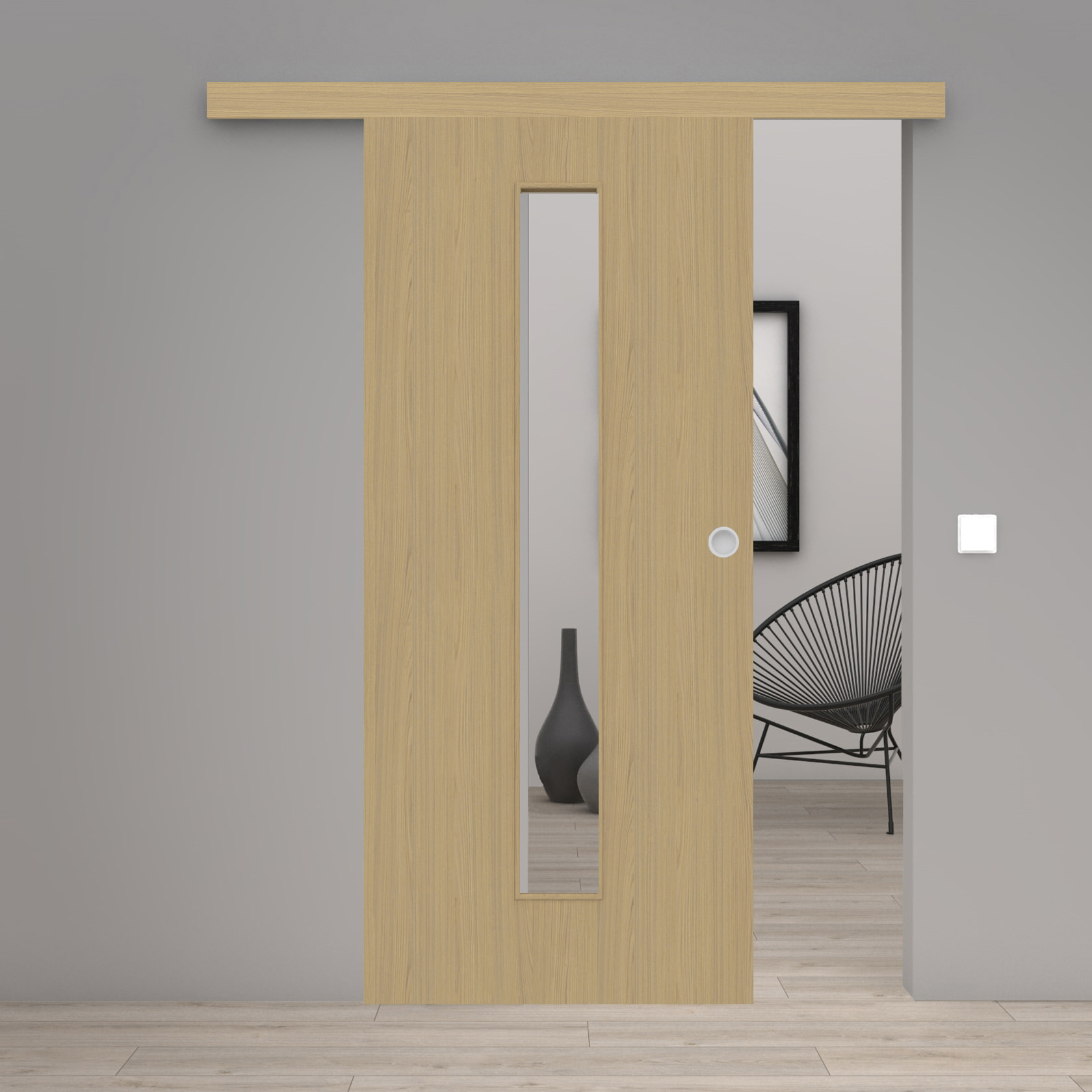 Schiebetür Laminato Accent Naturbeige CPL schmaler Lichtausschnitt