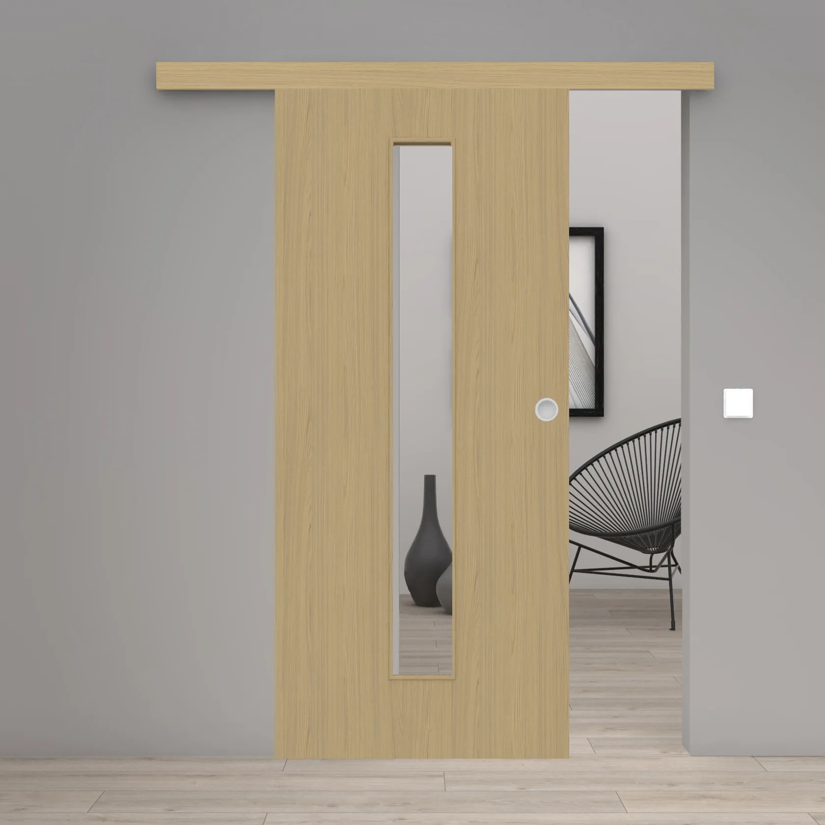 Schiebetür Laminato Accent Naturbeige CPL schmaler Lichtausschnitt