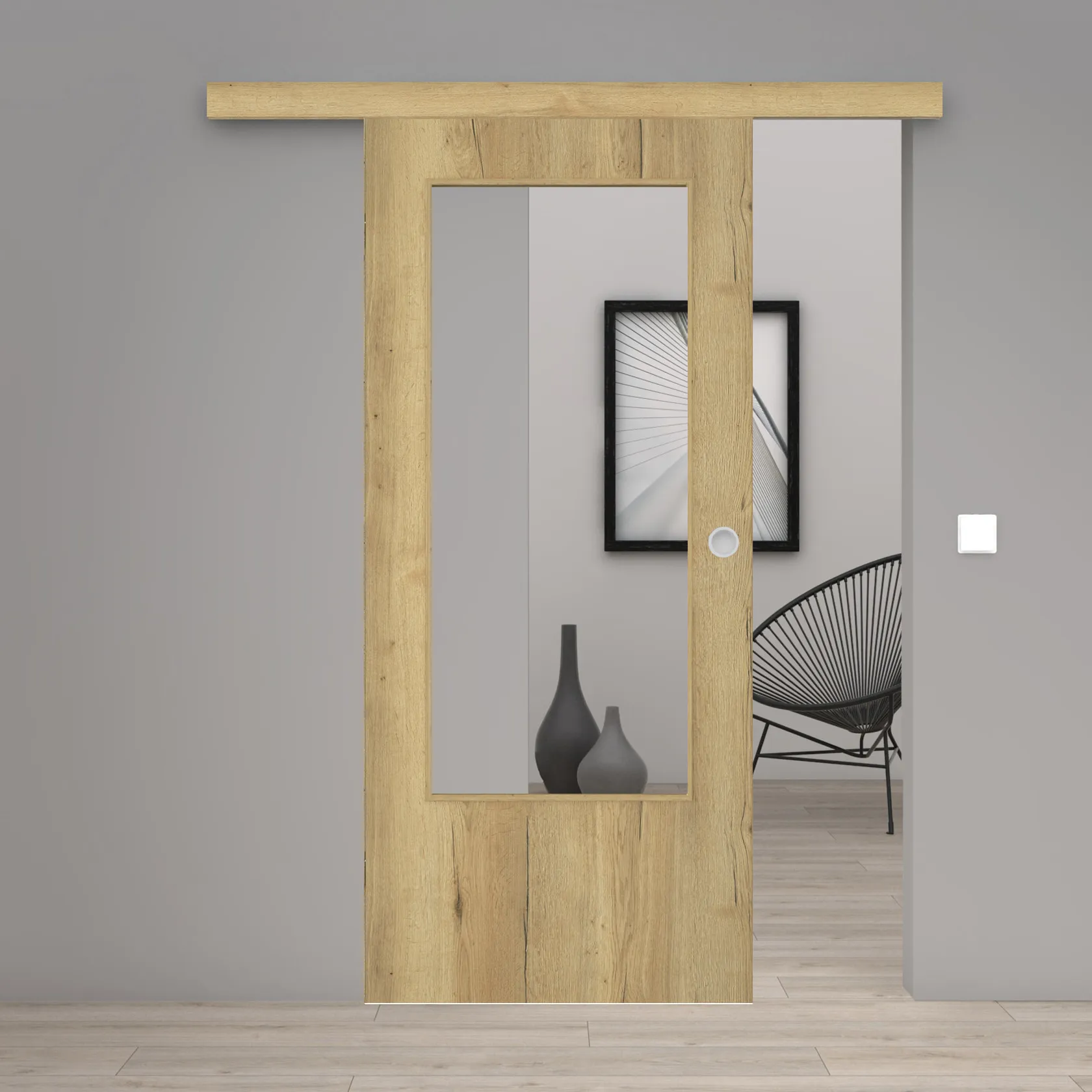 Schiebetür Laminato Eiche Strong CPL großer Lichtausschnitt
