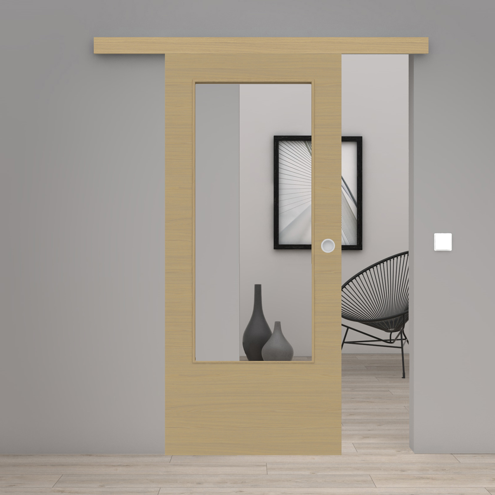 Schiebetür Laminato Accent Naturbeige Quer CPL großer Lichtausschnitt