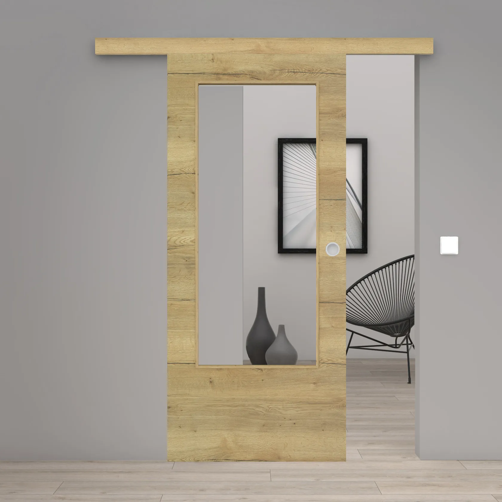 Schiebetür Laminato Eiche Strong Quer CPL großer Lichtausschnitt