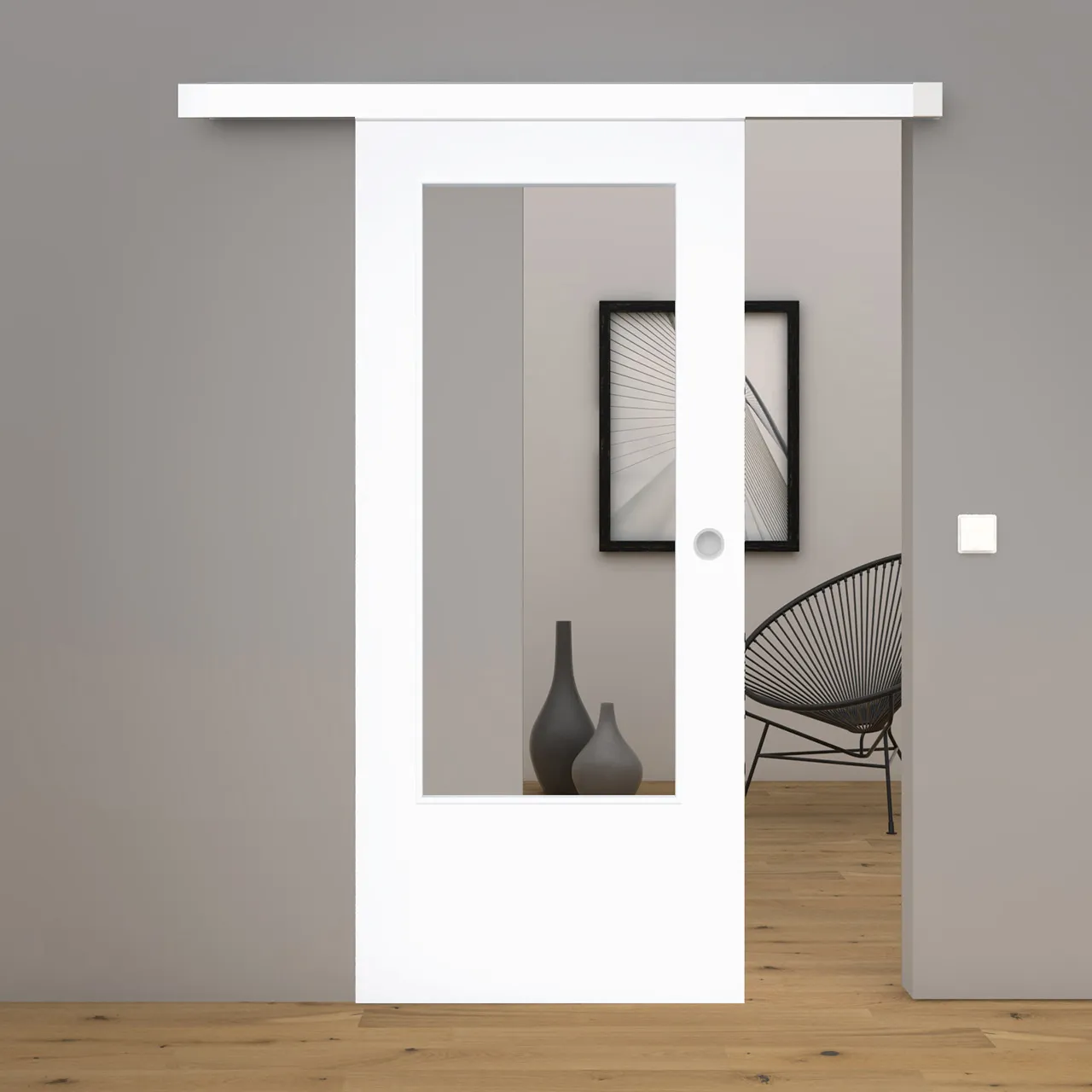 Schiebetür Laminato Weißlack neo CPL großer Lichtausschnitt