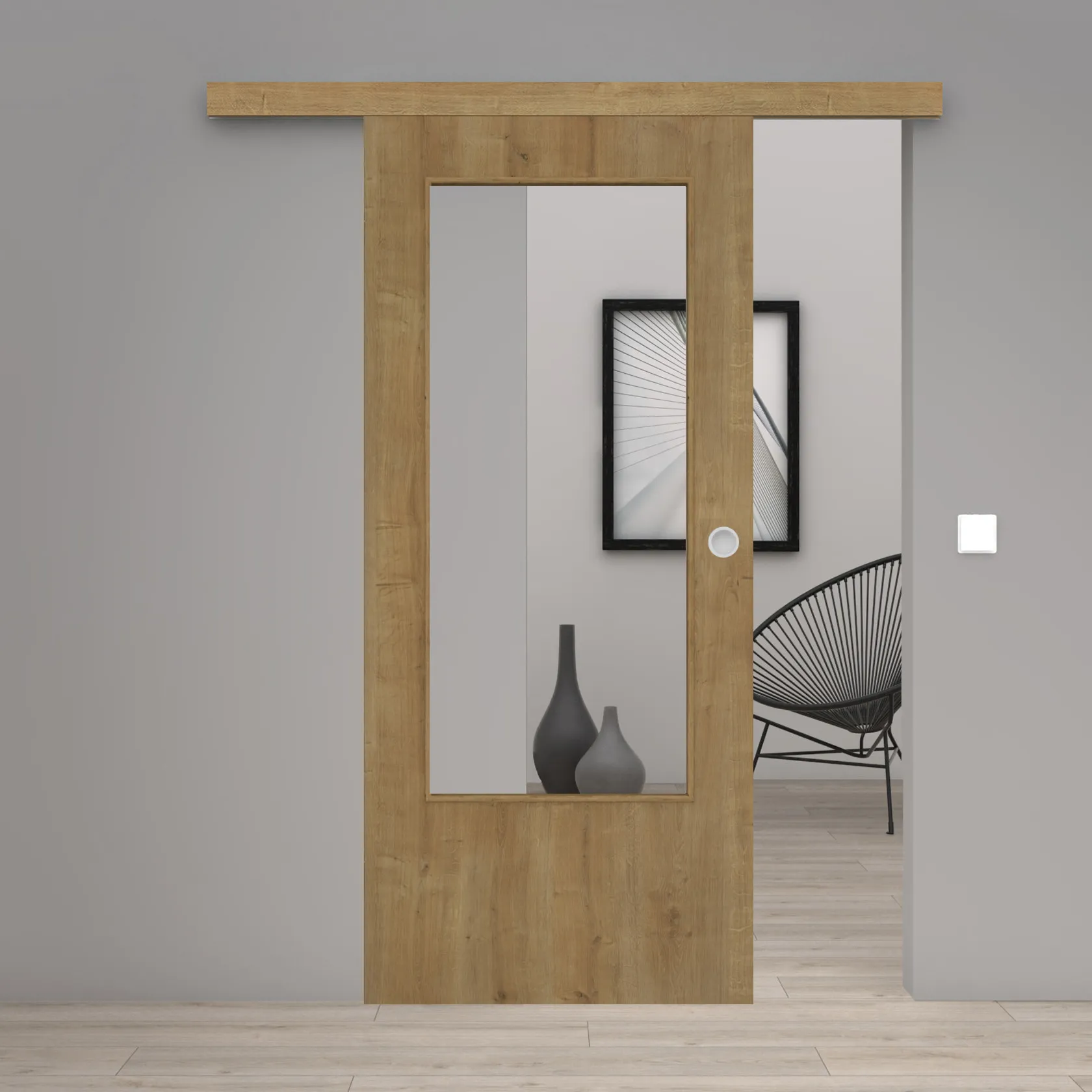 Schiebetür Laminato Eiche astig CPL großer Lichtausschnitt
