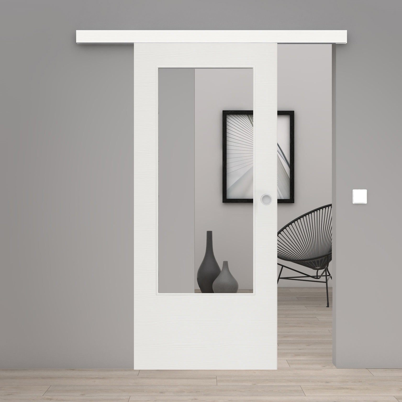 Schiebetür Laminato Accent Weiß Quer CPL großer Lichtausschnitt
