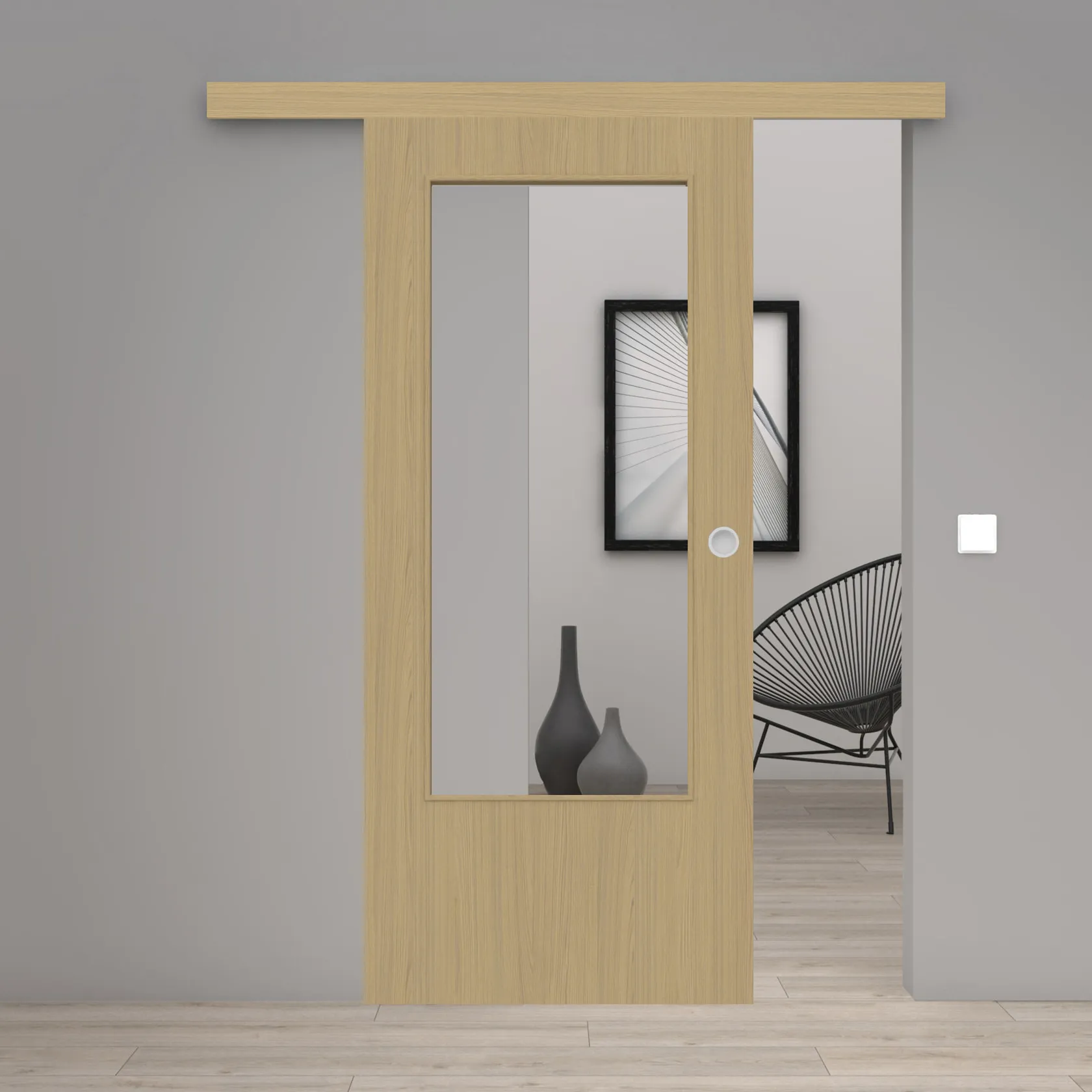 Schiebetür Laminato Accent Naturbeige CPL großer Lichtausschnitt