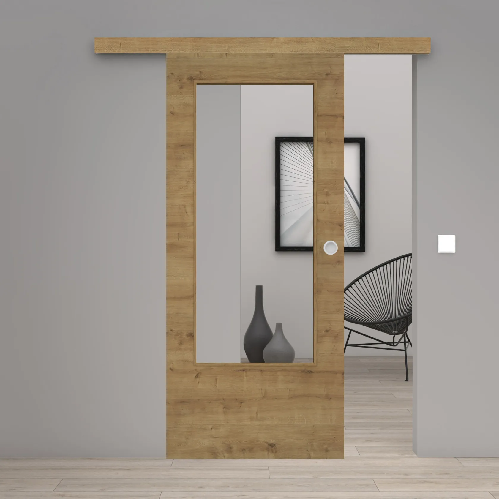 Schiebetür Laminato Eiche astig Quer CPL großer Lichtausschnitt