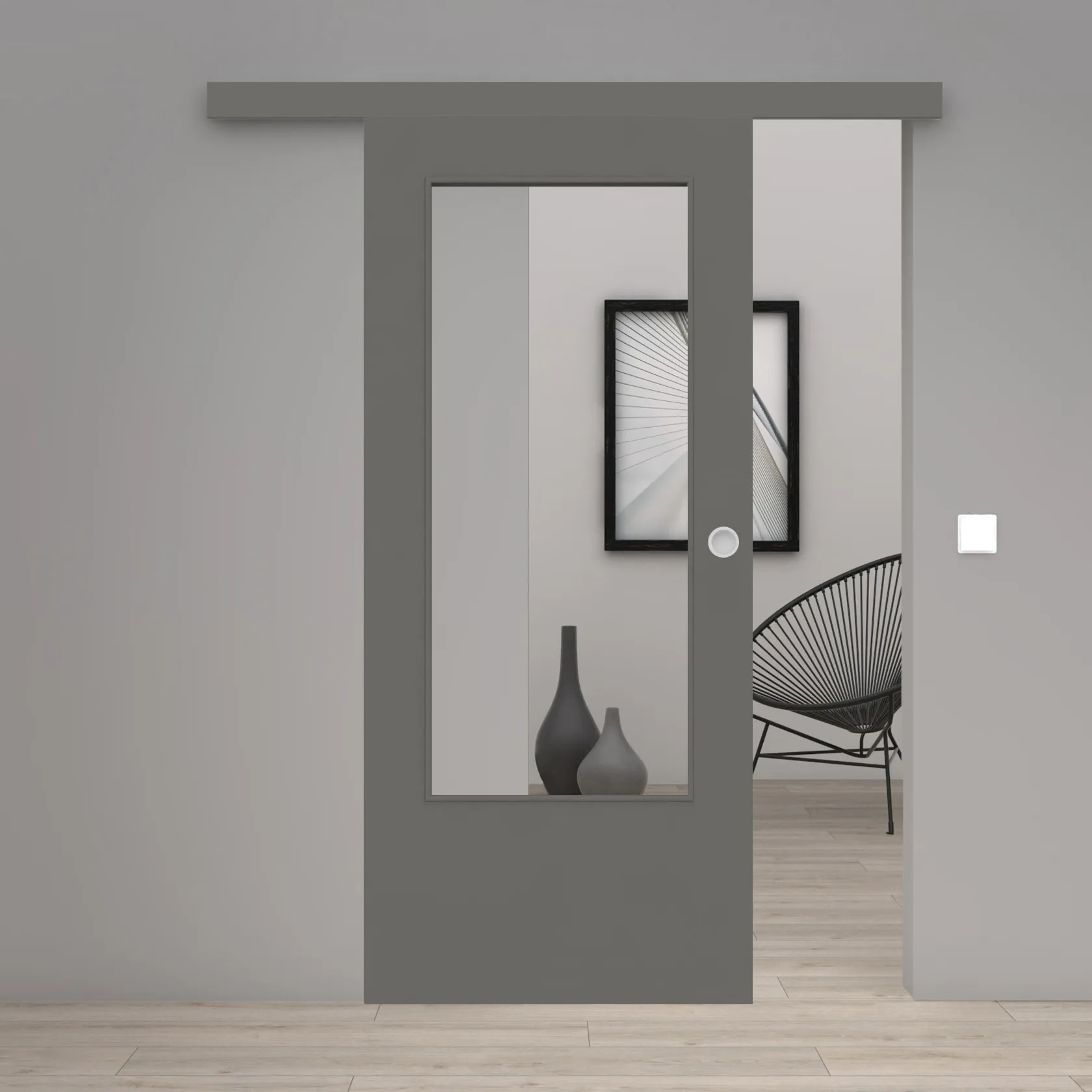 Schiebetür Laminato Senso Grau matt CPL großer Lichtausschnitt
