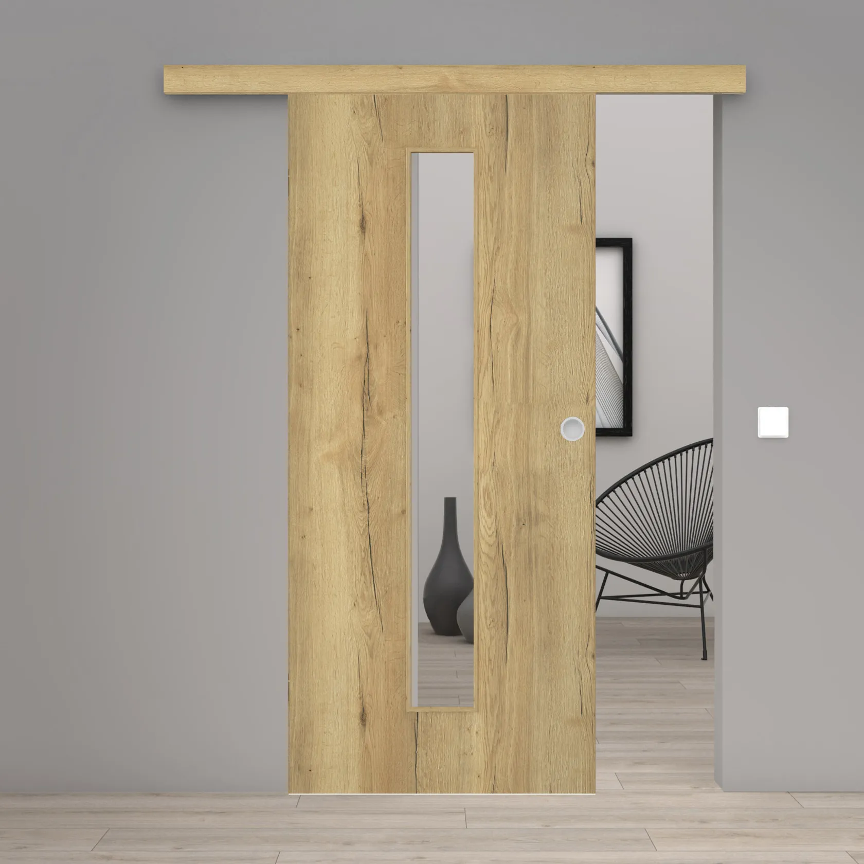 Schiebetür Laminato Eiche Strong CPL schmaler Lichtausschnitt