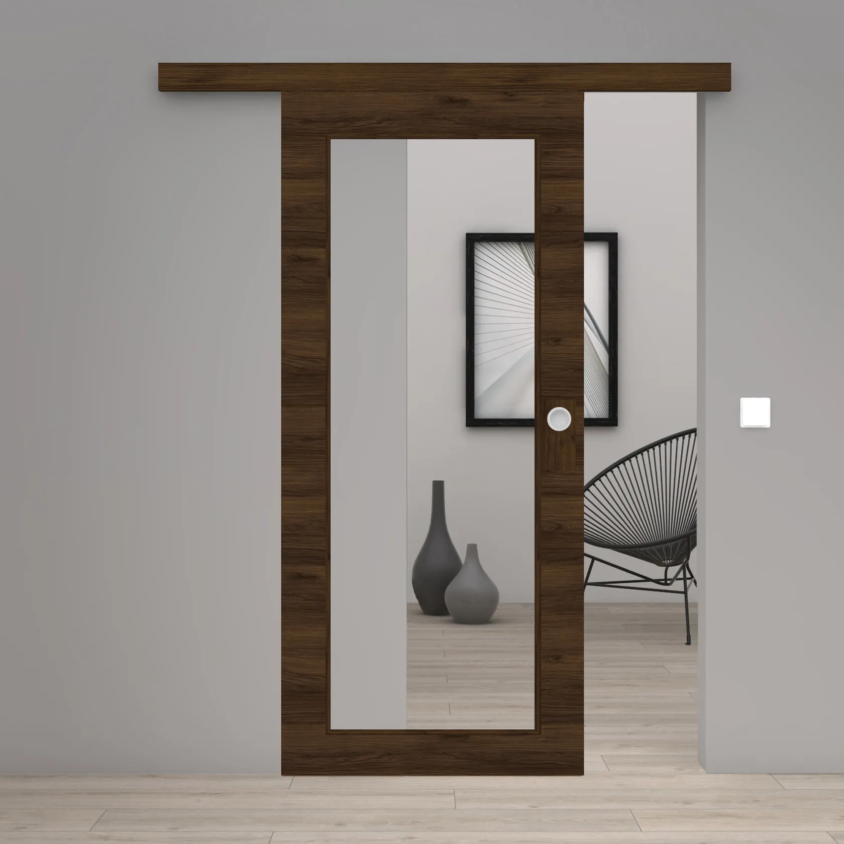 Schiebetür Laminato Accent Nussbraun Quer CPL XXL-Lichtausschnitt